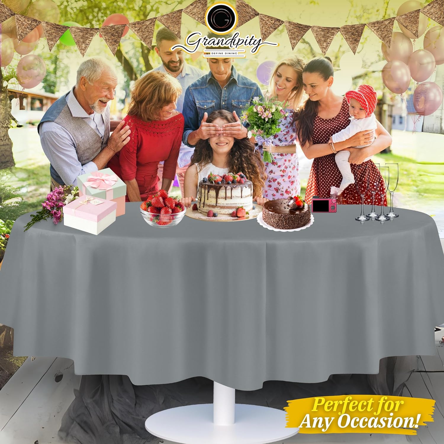 Silver Premium Round Plastic Table Cover