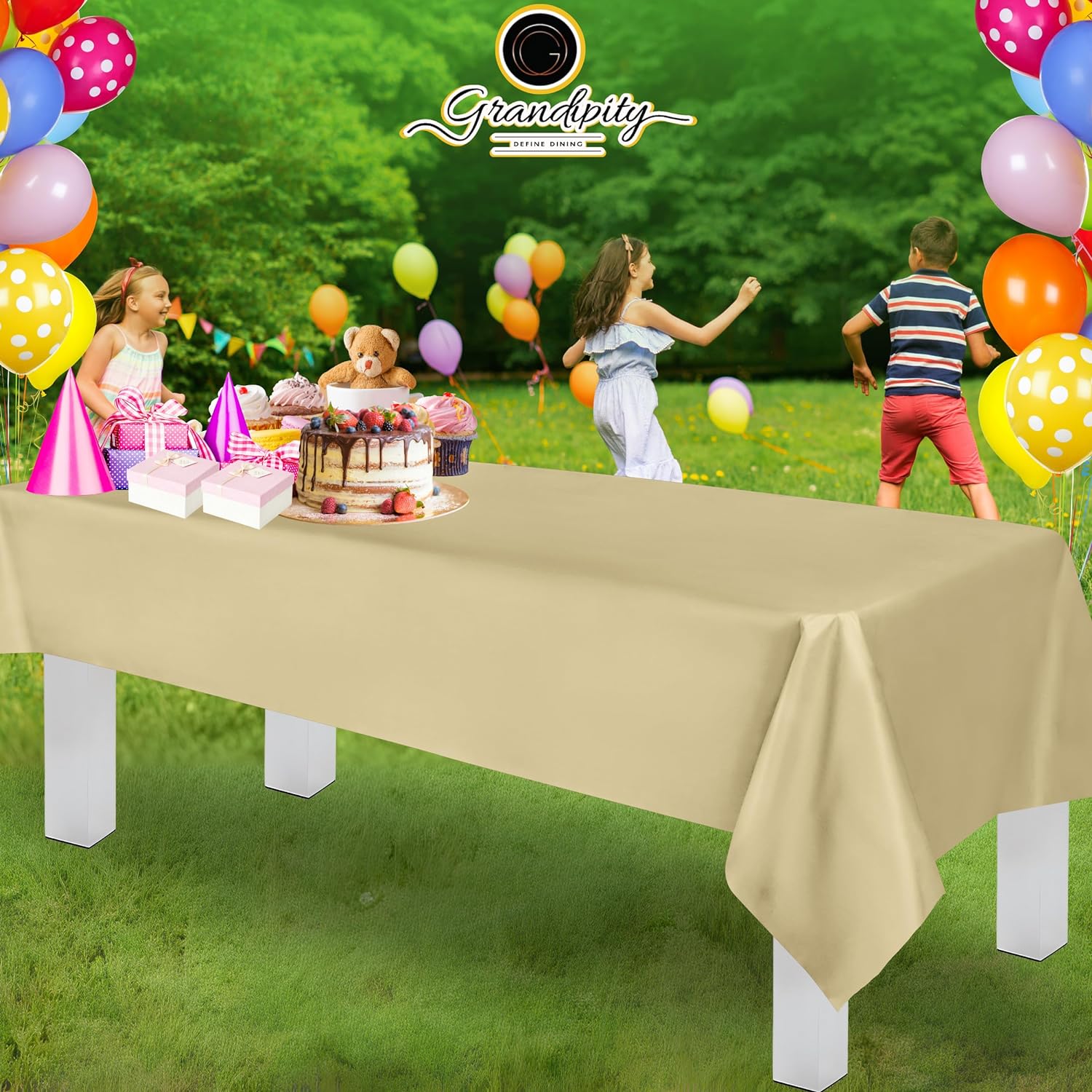 Beige Premium Rectangle Plastic Table Cover