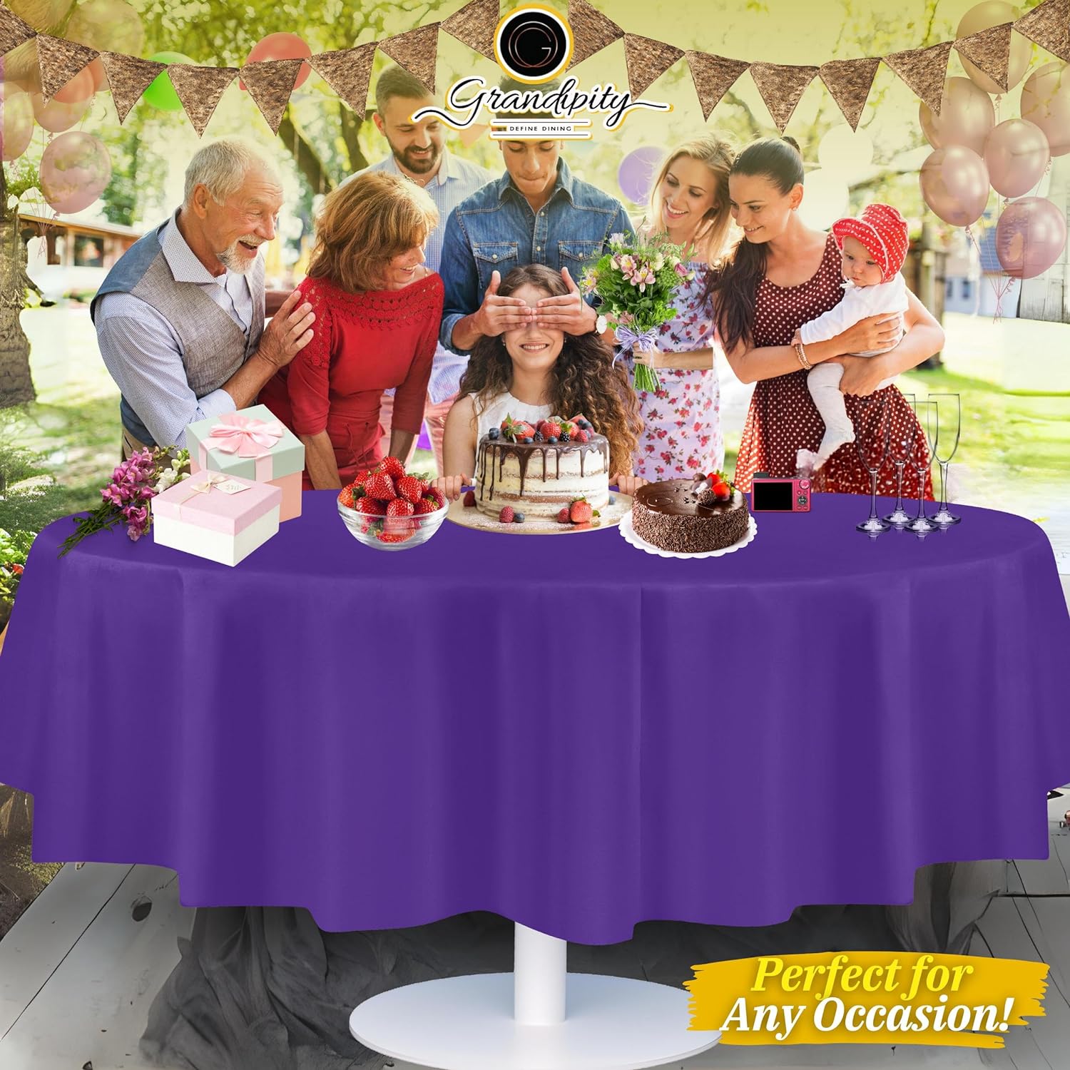 Purple Premium Round Plastic Table Cover