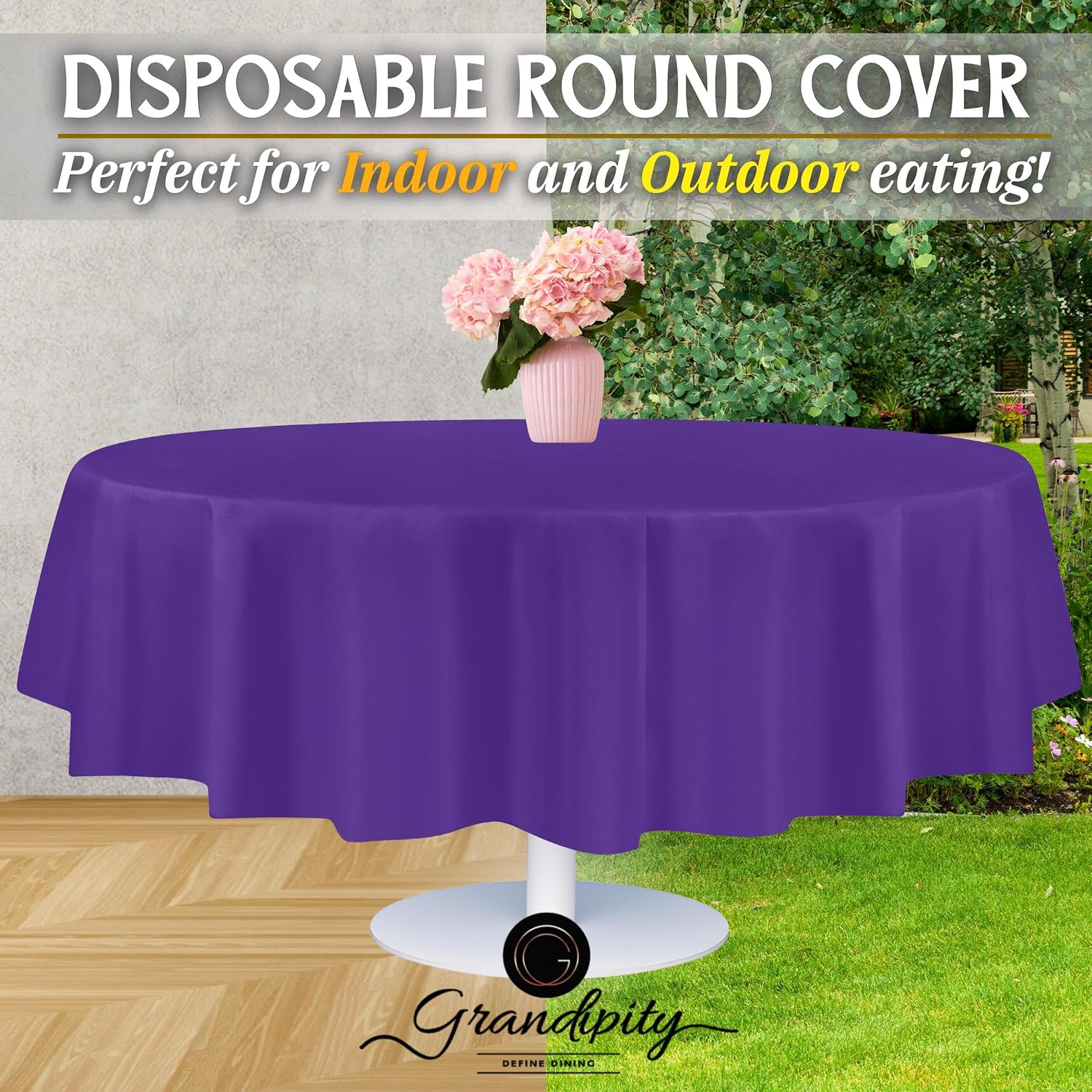 Purple Premium Round Plastic Table Cover