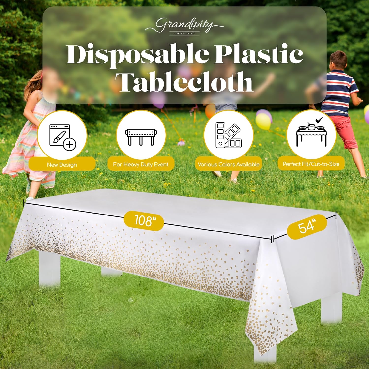 Gold Dots White Premium Rectangle Plastic Table Cover