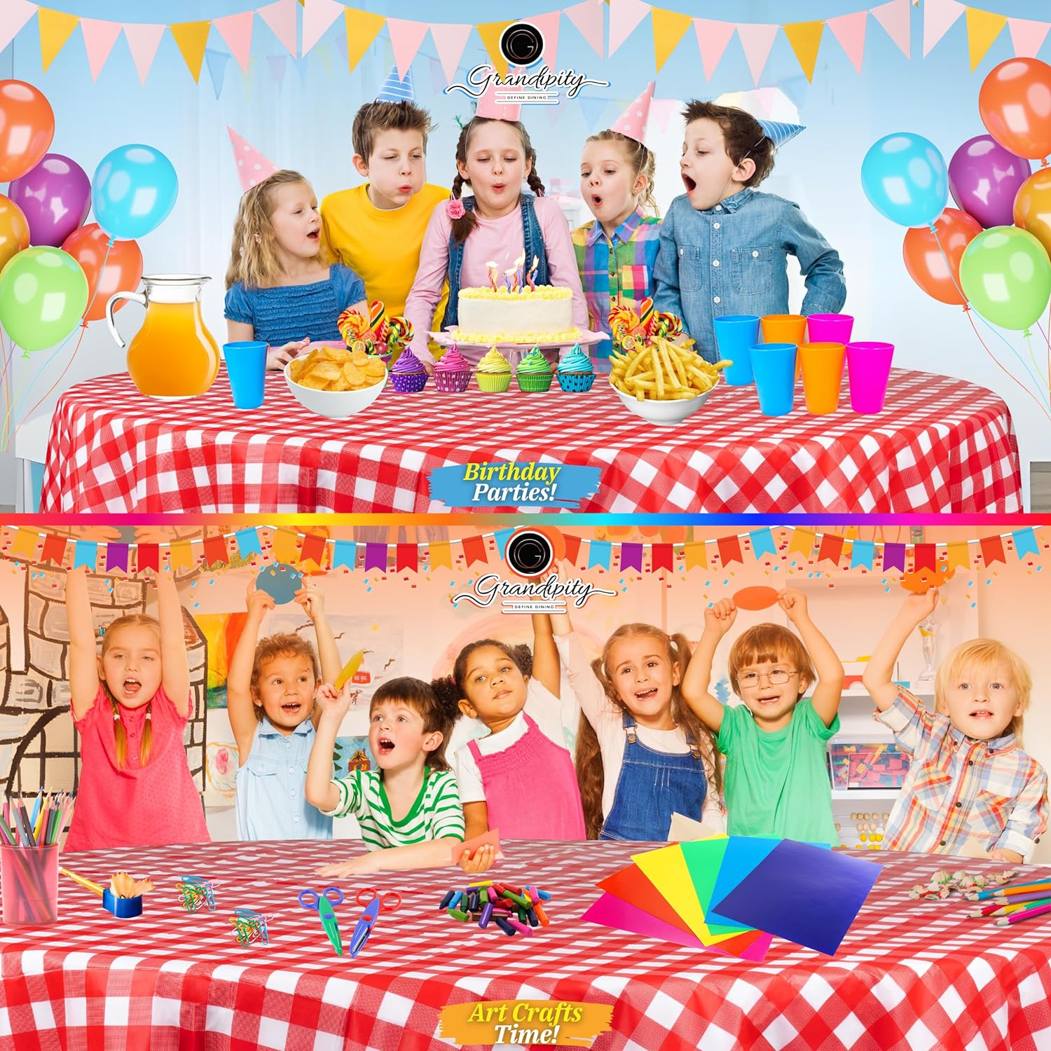 Red Gingham Premium Round Disposable Plastic Table Cover
