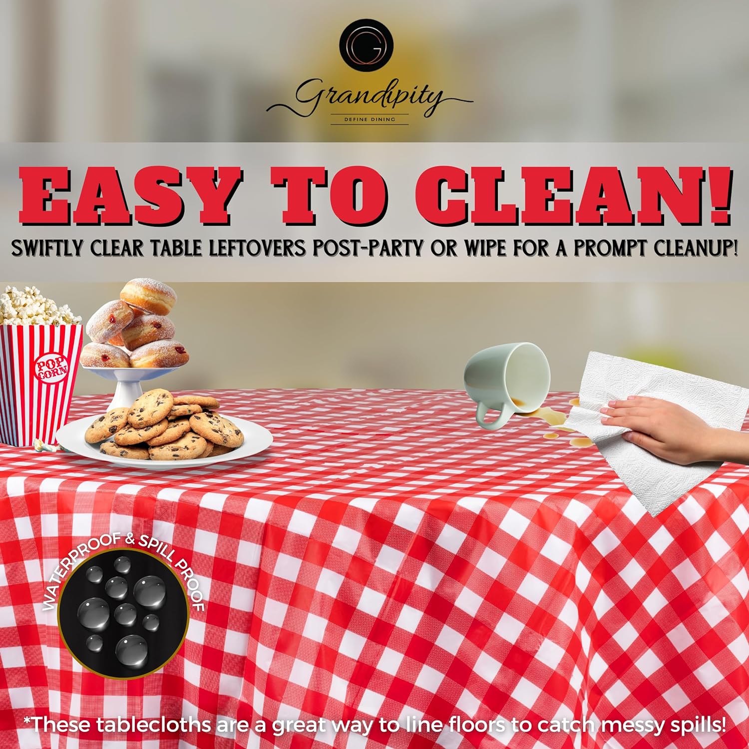 Red Gingham Premium Round Disposable Plastic Table Cover