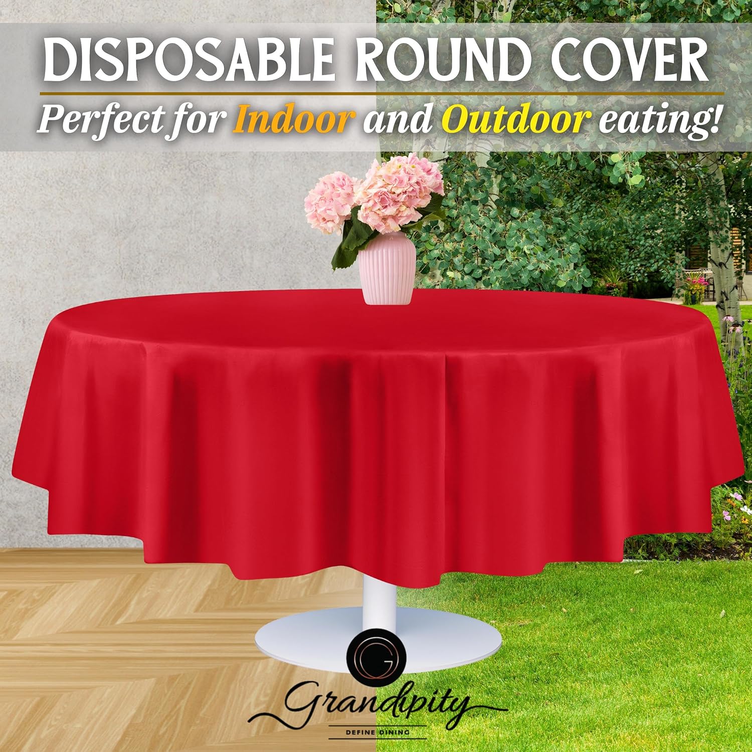 Red Premium Round Plastic Table Cover