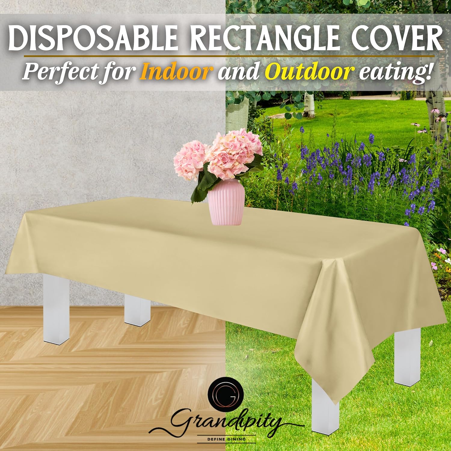 Beige Premium Rectangle Plastic Table Cover