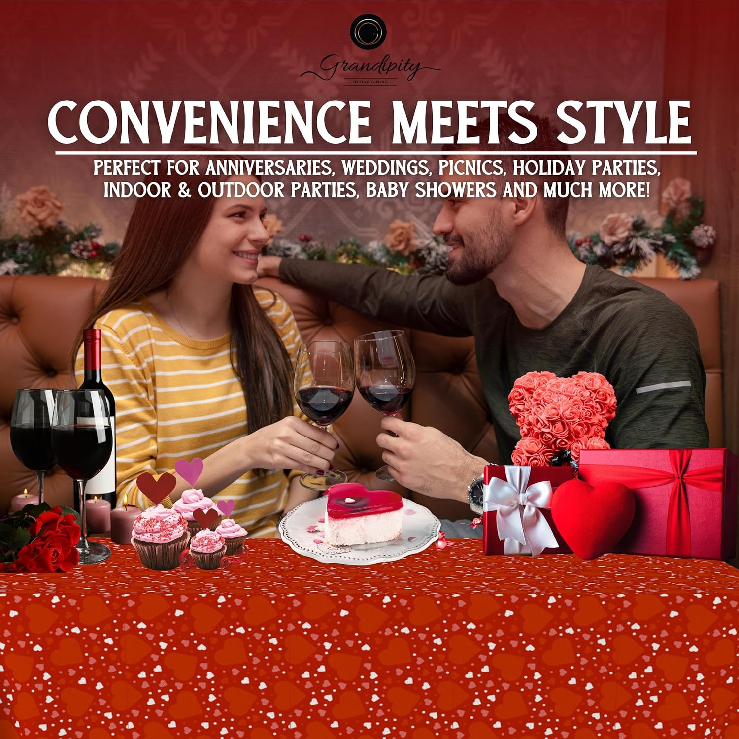 Red Valentine Rectangle Plastic Table Cover
