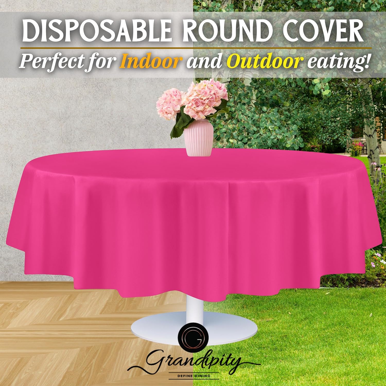 Hot Pink Premium Round Plastic Table Cover
