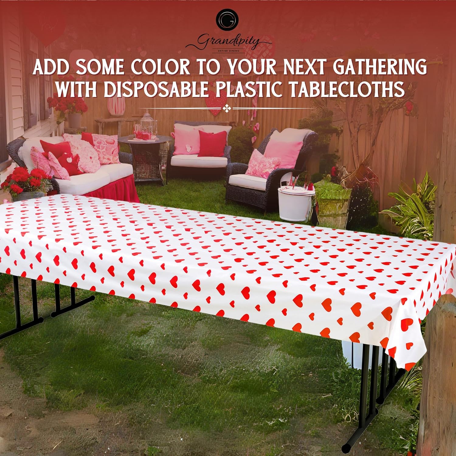 White Valentine Rectangle Plastic Table Cover