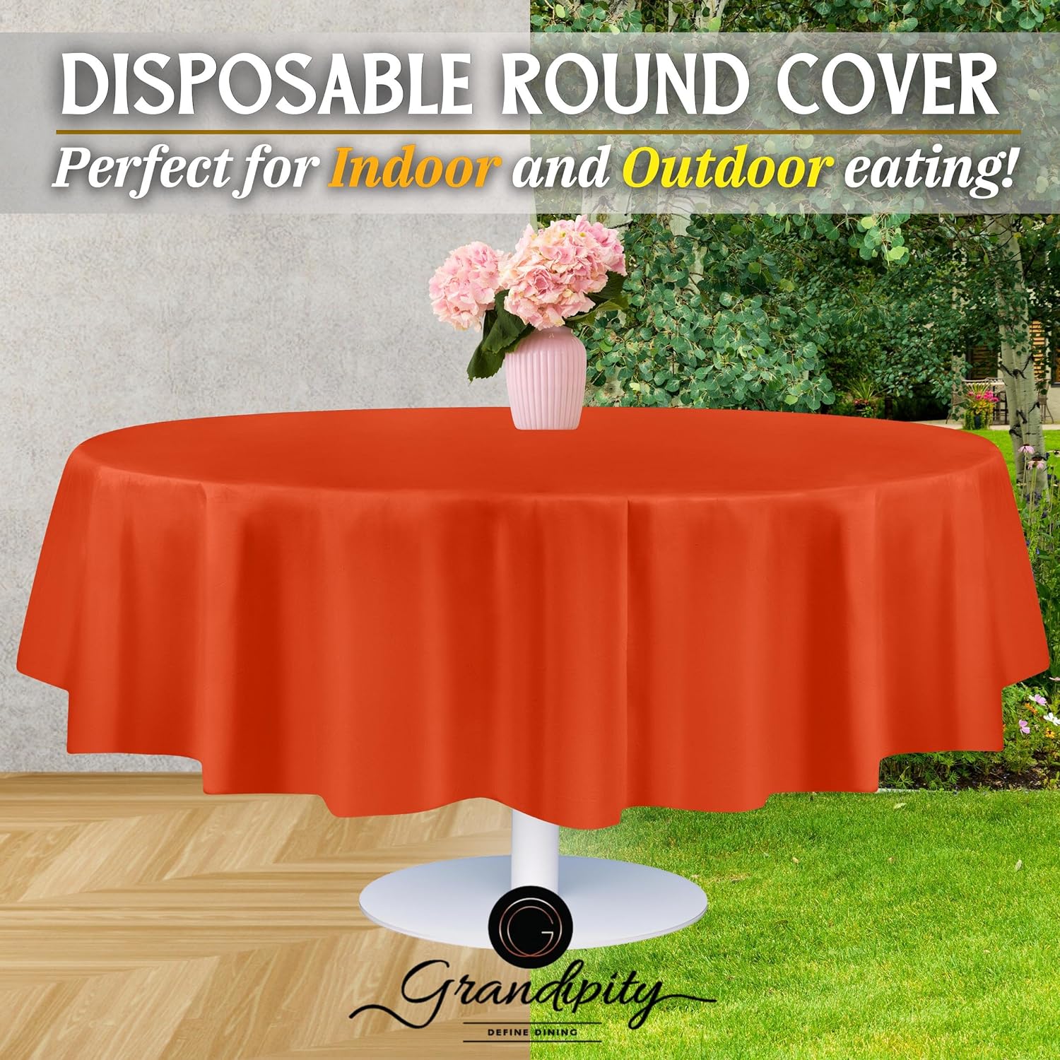 Orange Premium Round Plastic Table Cover