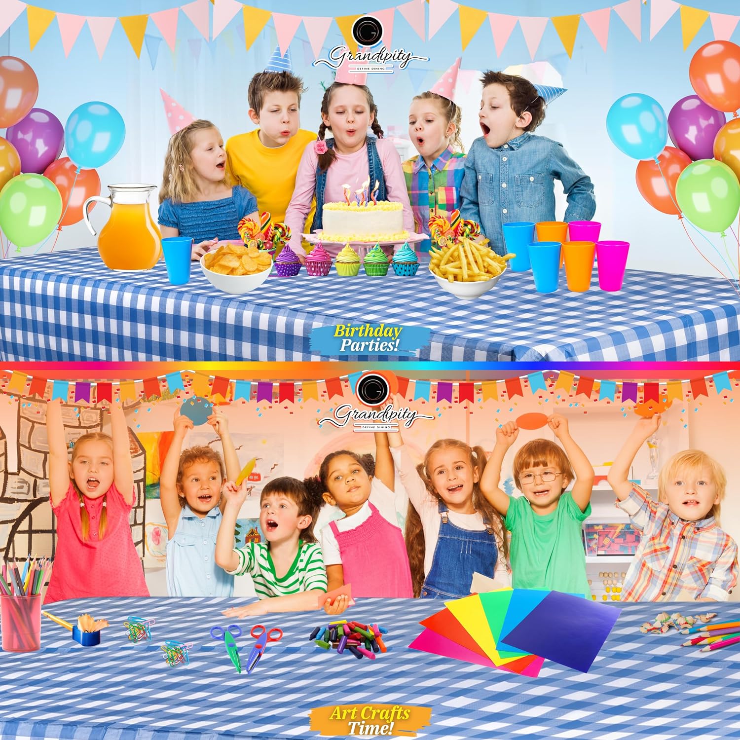 Blue Gingham Checkered Premium Rectangle Plastic Table Cover