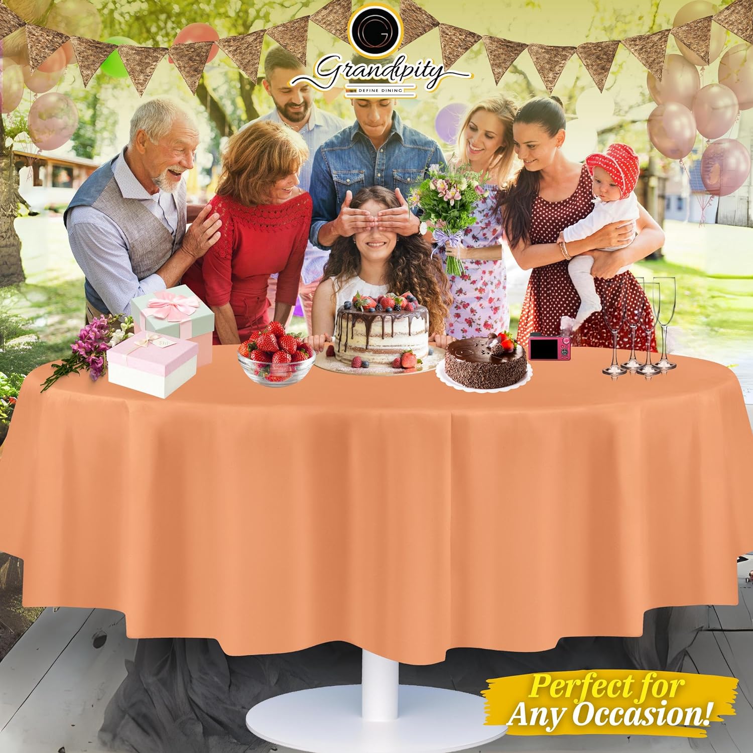 Peach Premium Round Plastic Table Cover