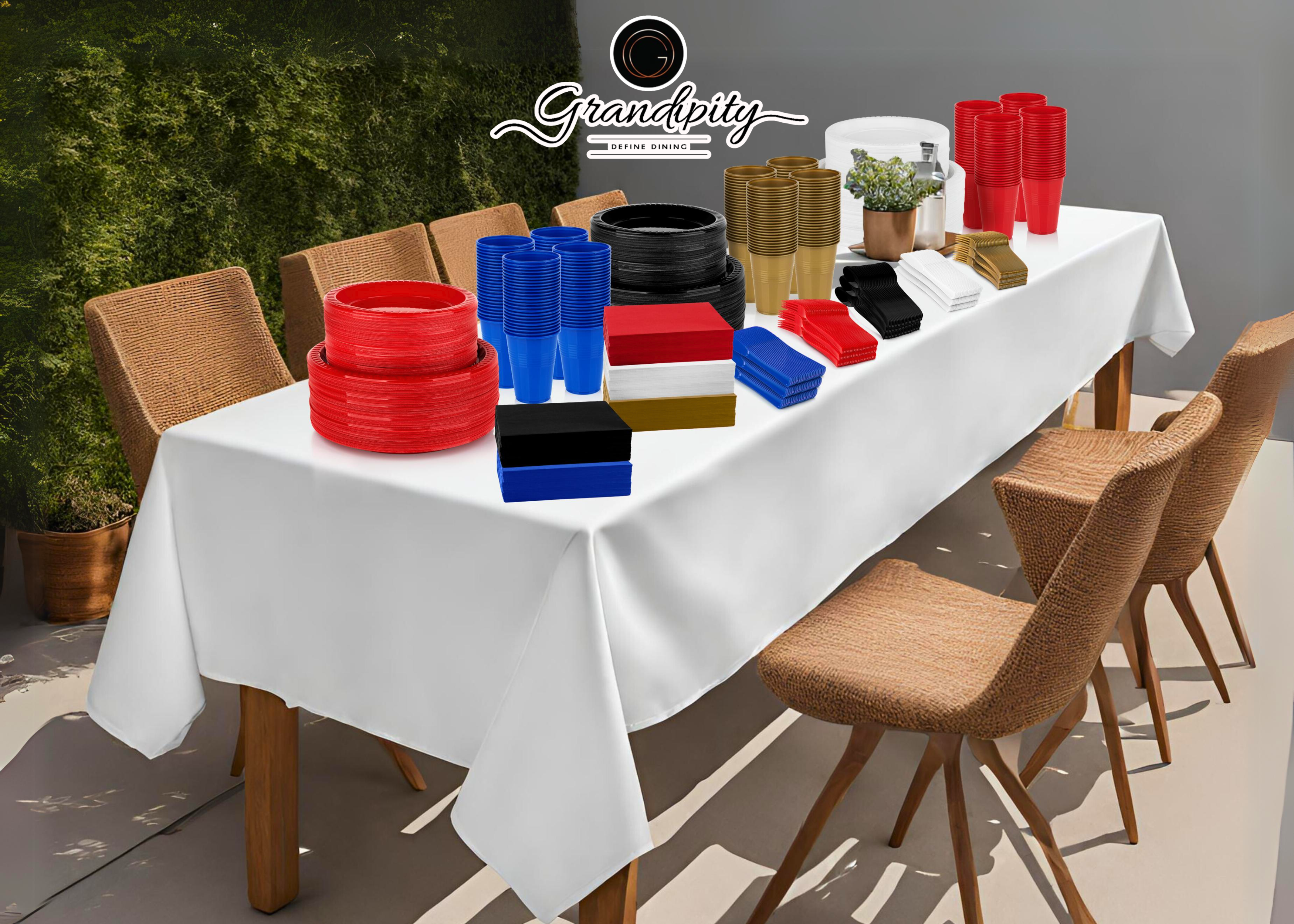 350 Pcs Blue Plastic Dinnerware Set