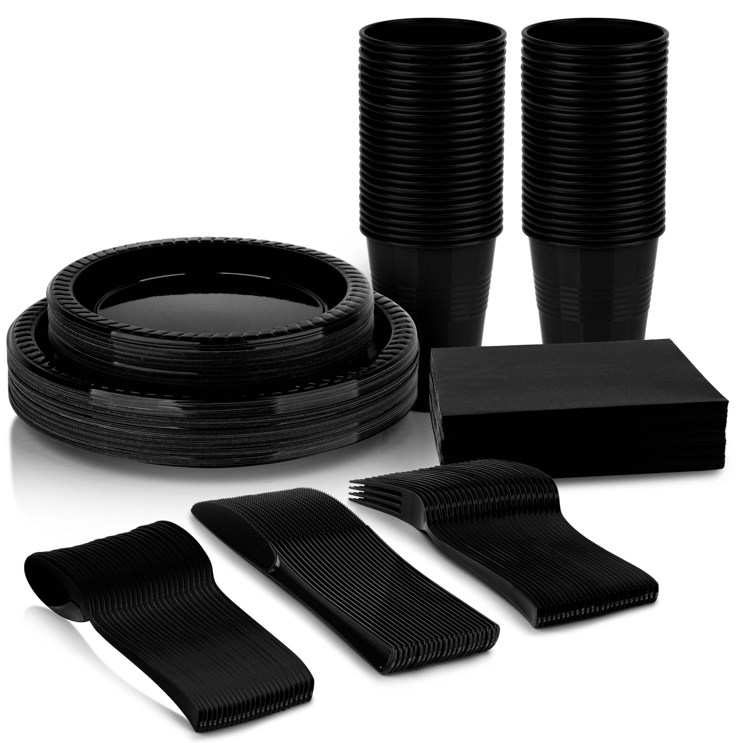 350 Pcs Black Party Plastic Dinnerware Set