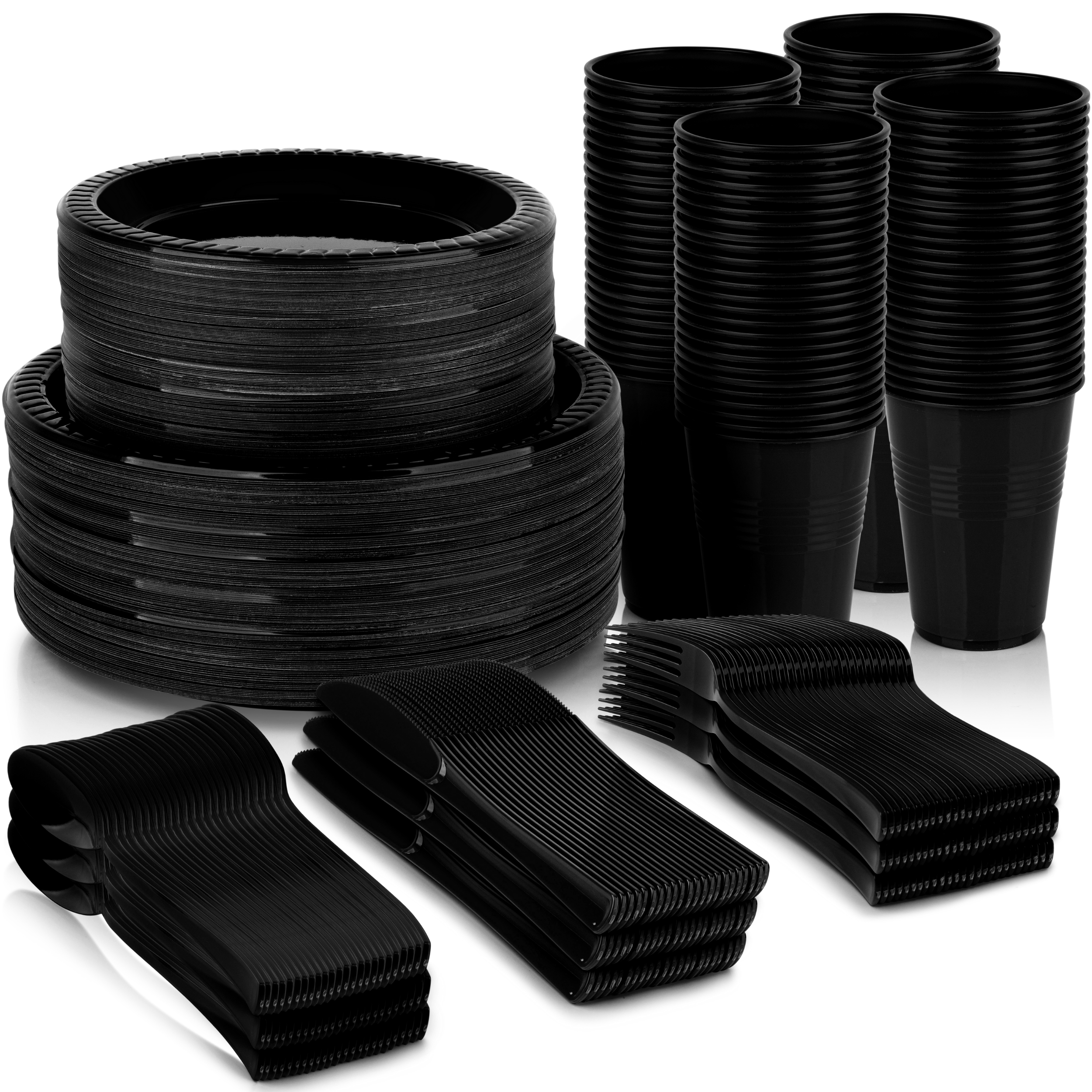 720 Pcs Black Party Plastic Dinnerware Set