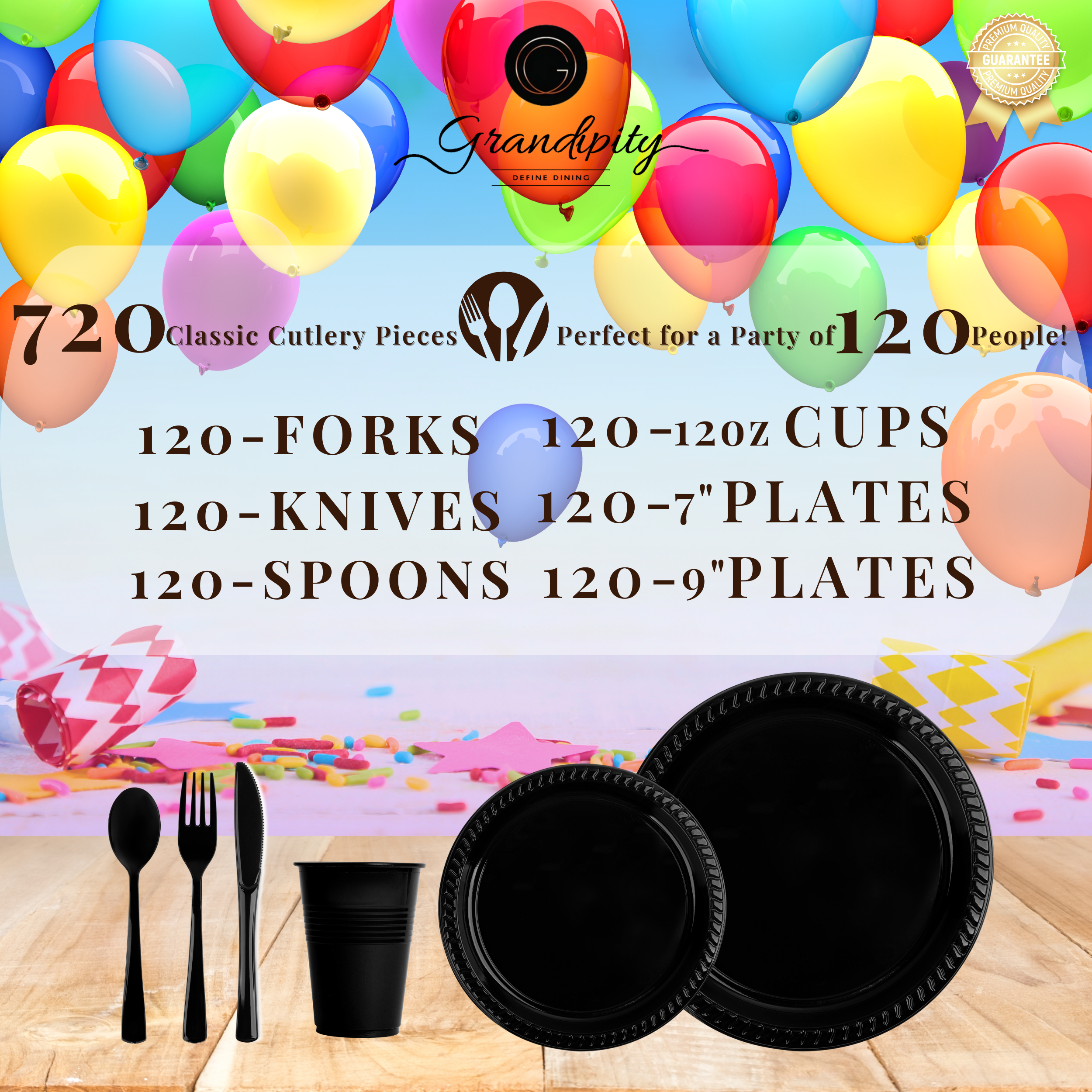 720 Pcs Black Party Plastic Dinnerware Set