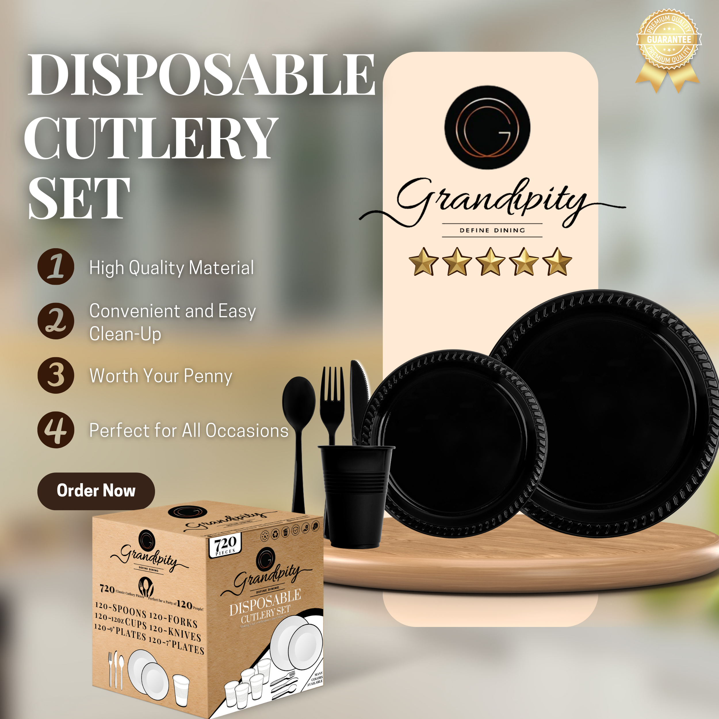 720 Pcs Black Party Plastic Dinnerware Set
