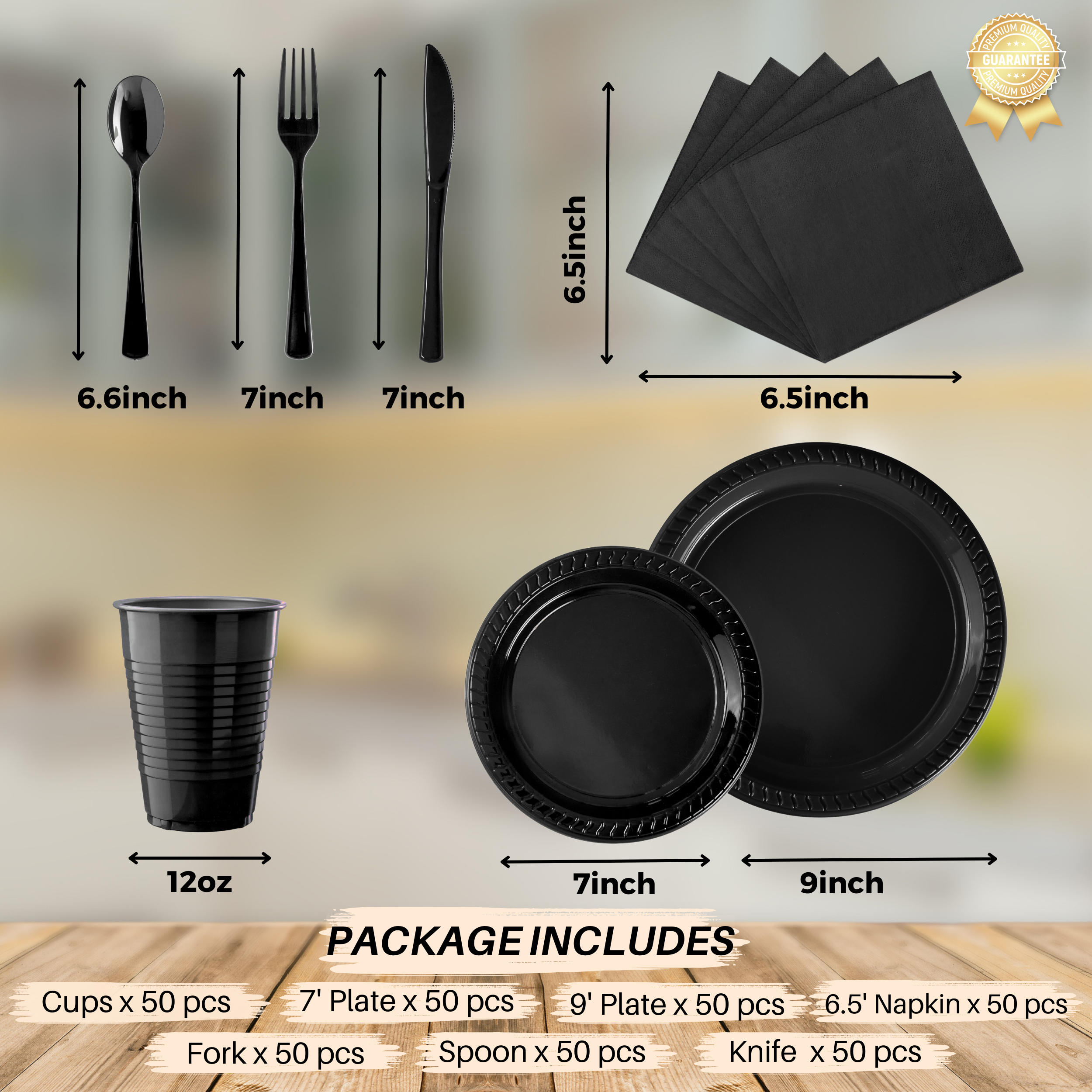 350 Pcs Black Party Plastic Dinnerware Set