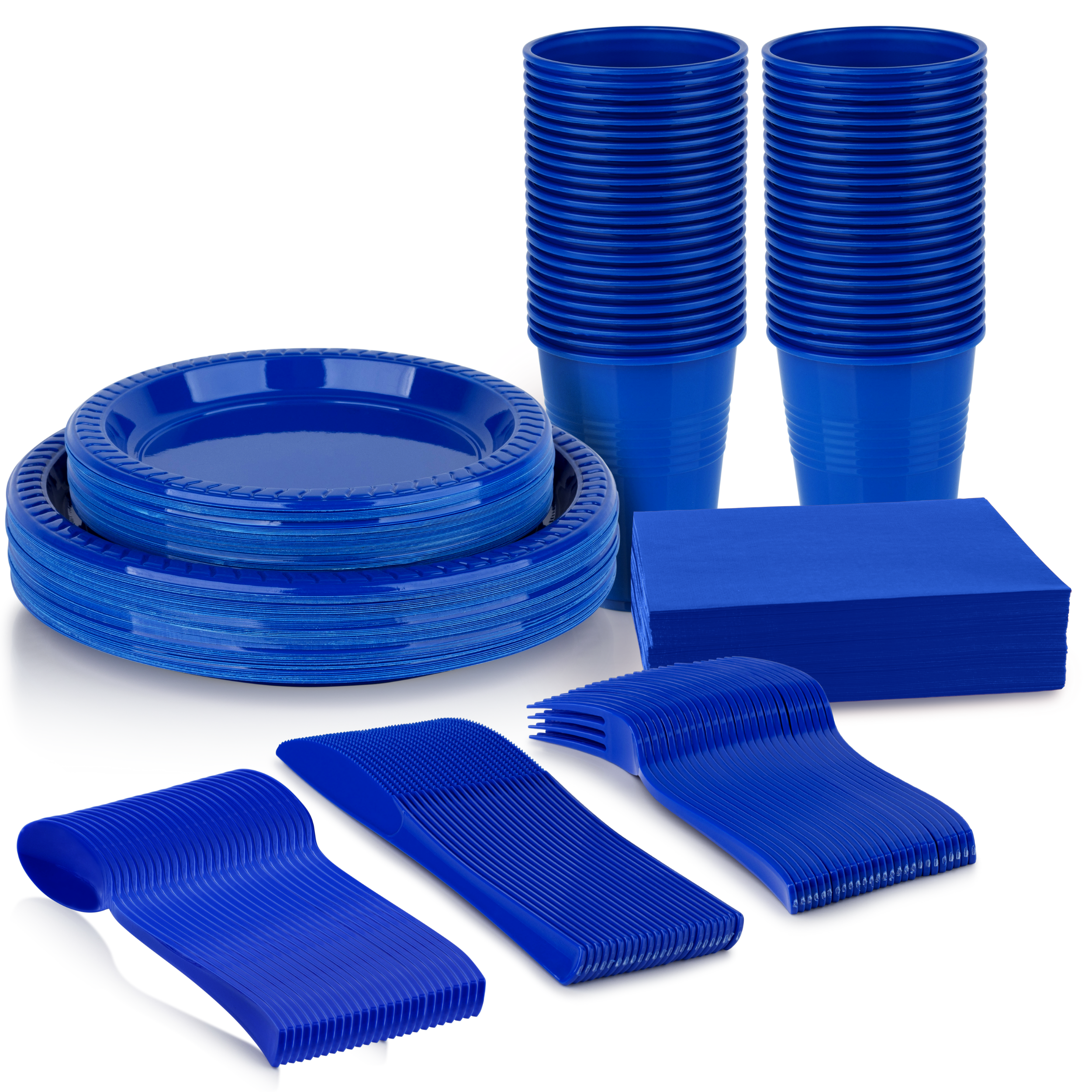 Blue Grandipity 350 Pcs Plastic Disposable Dinnerware Set Includes 50 Of Each 9