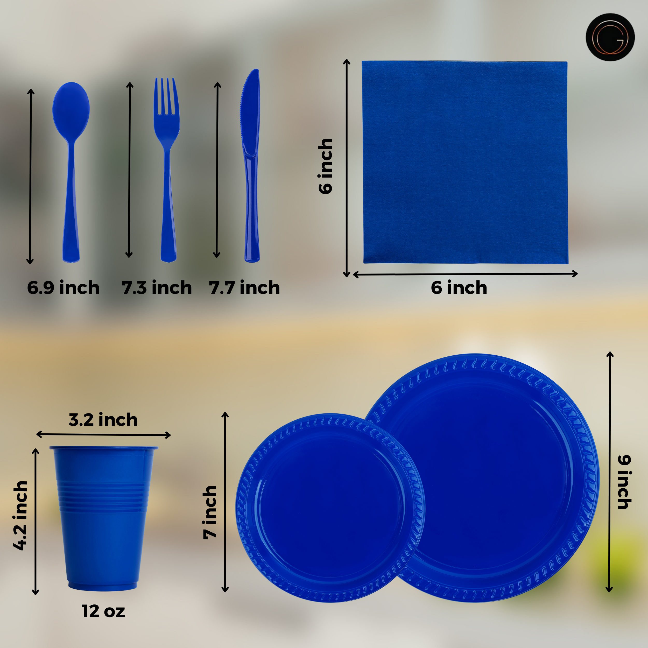 350 Pcs Blue Plastic Dinnerware Set