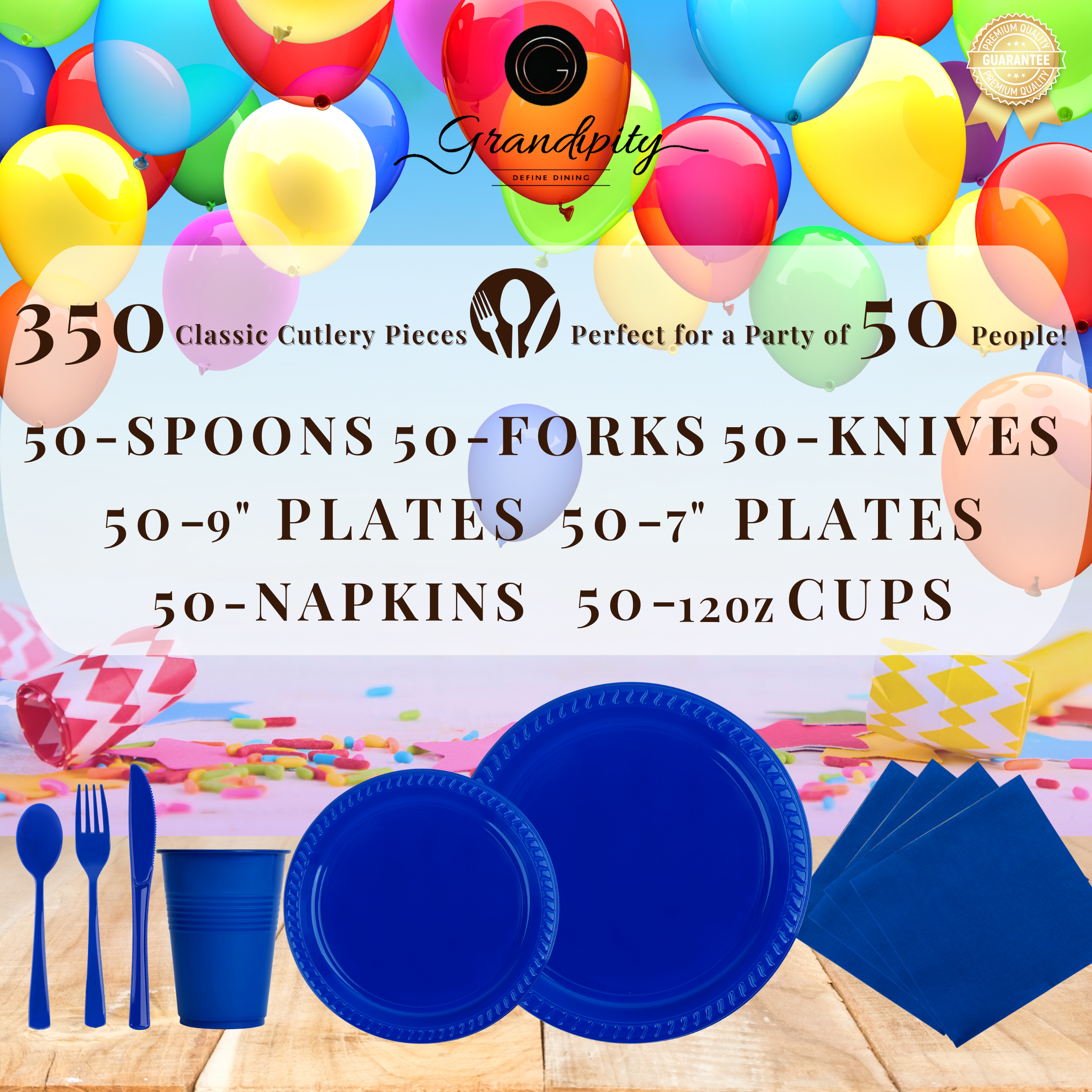 350 Pcs Blue Plastic Dinnerware Set