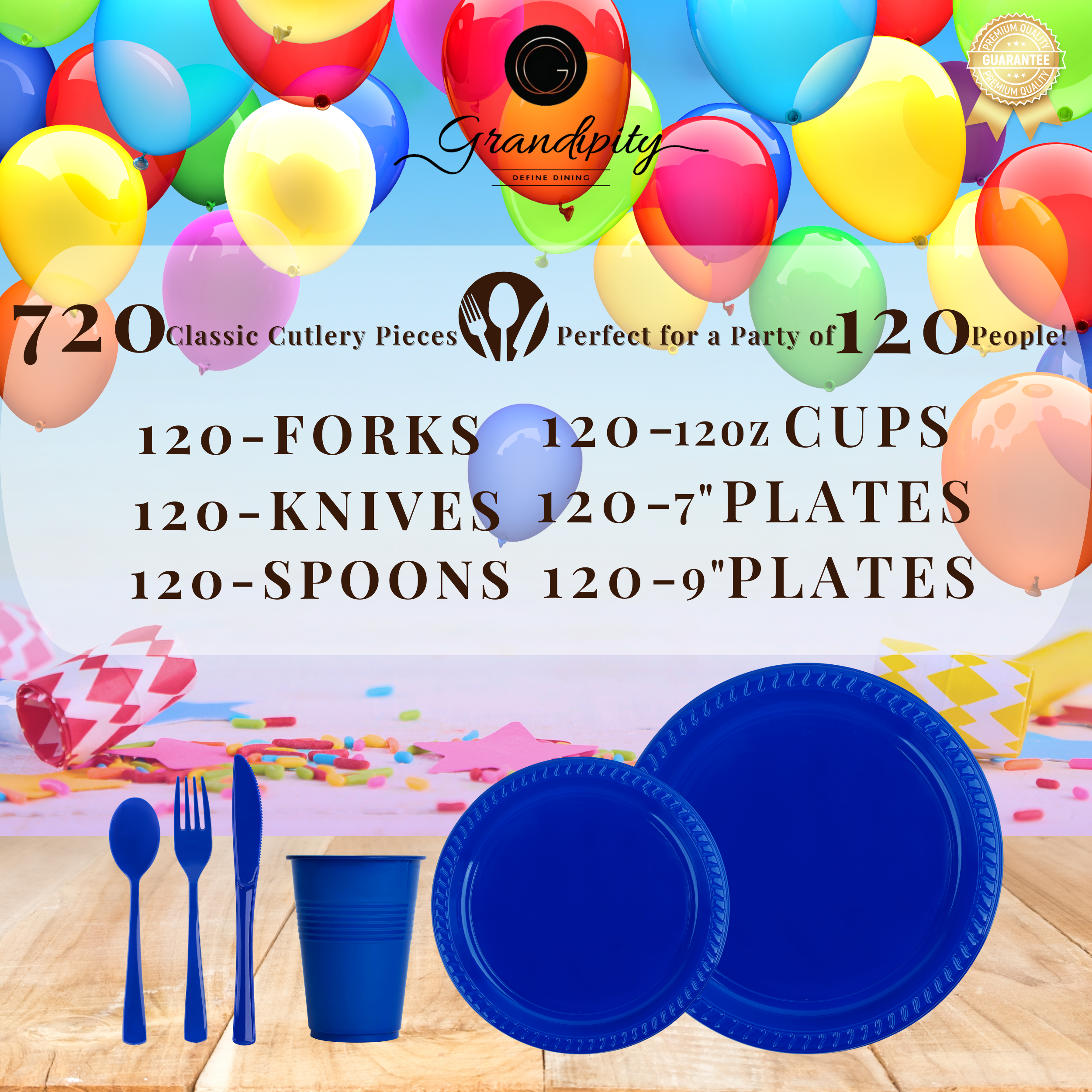 720 Pcs Blue Party Plastic Dinnerware Set