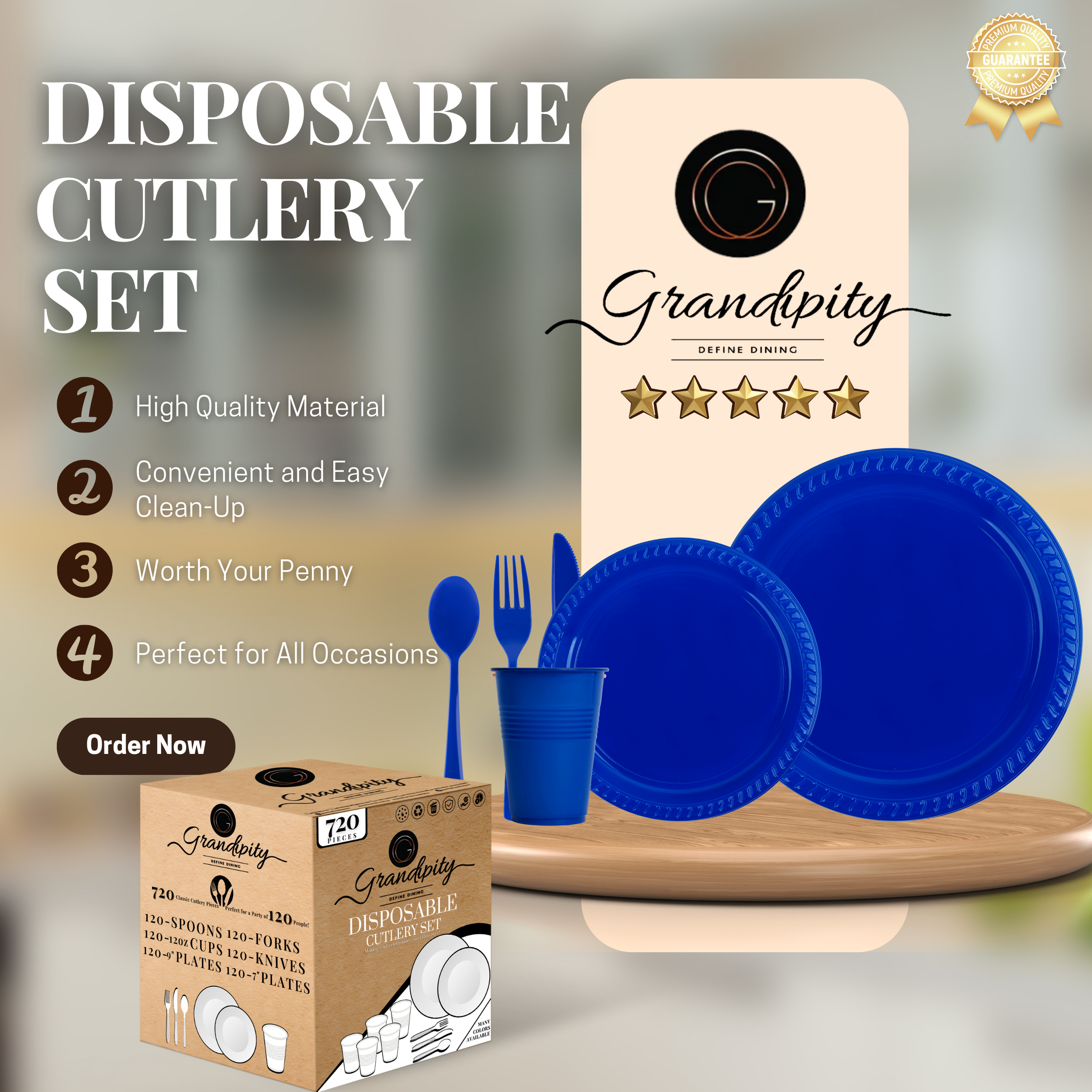 720 Pcs Blue Party Plastic Dinnerware Set