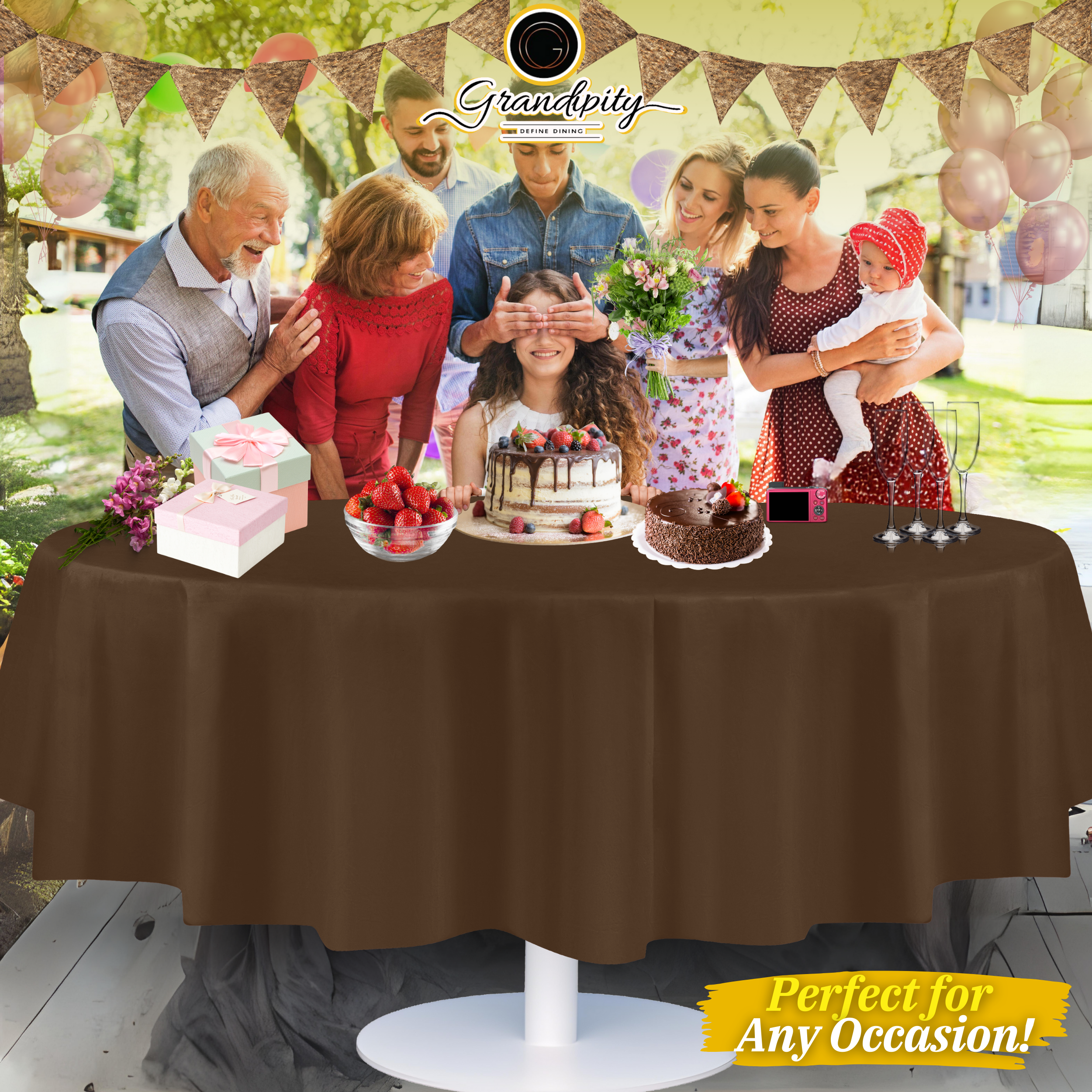 Brown Premium Round Plastic Table Cover