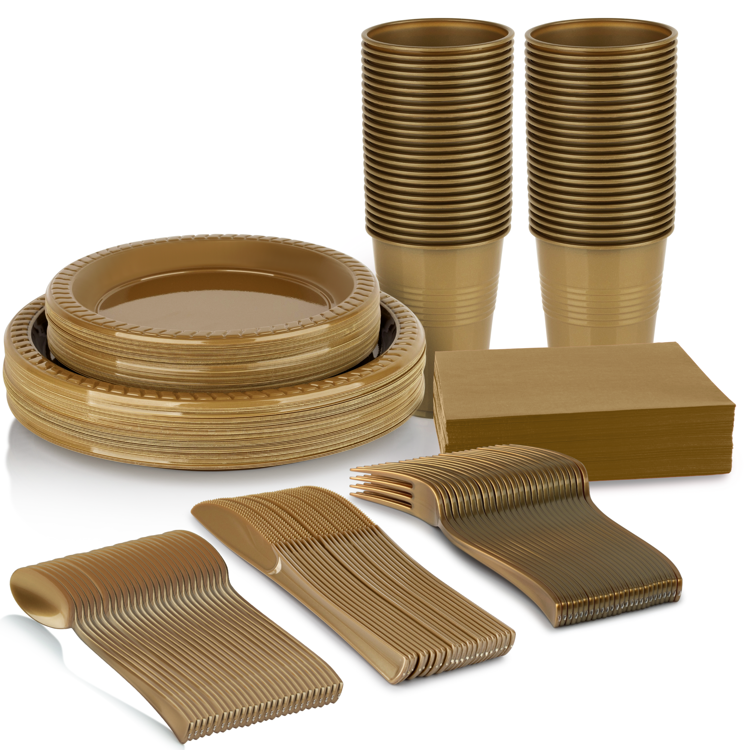 350 Pcs Gold Party Plastic Dinnerware Set