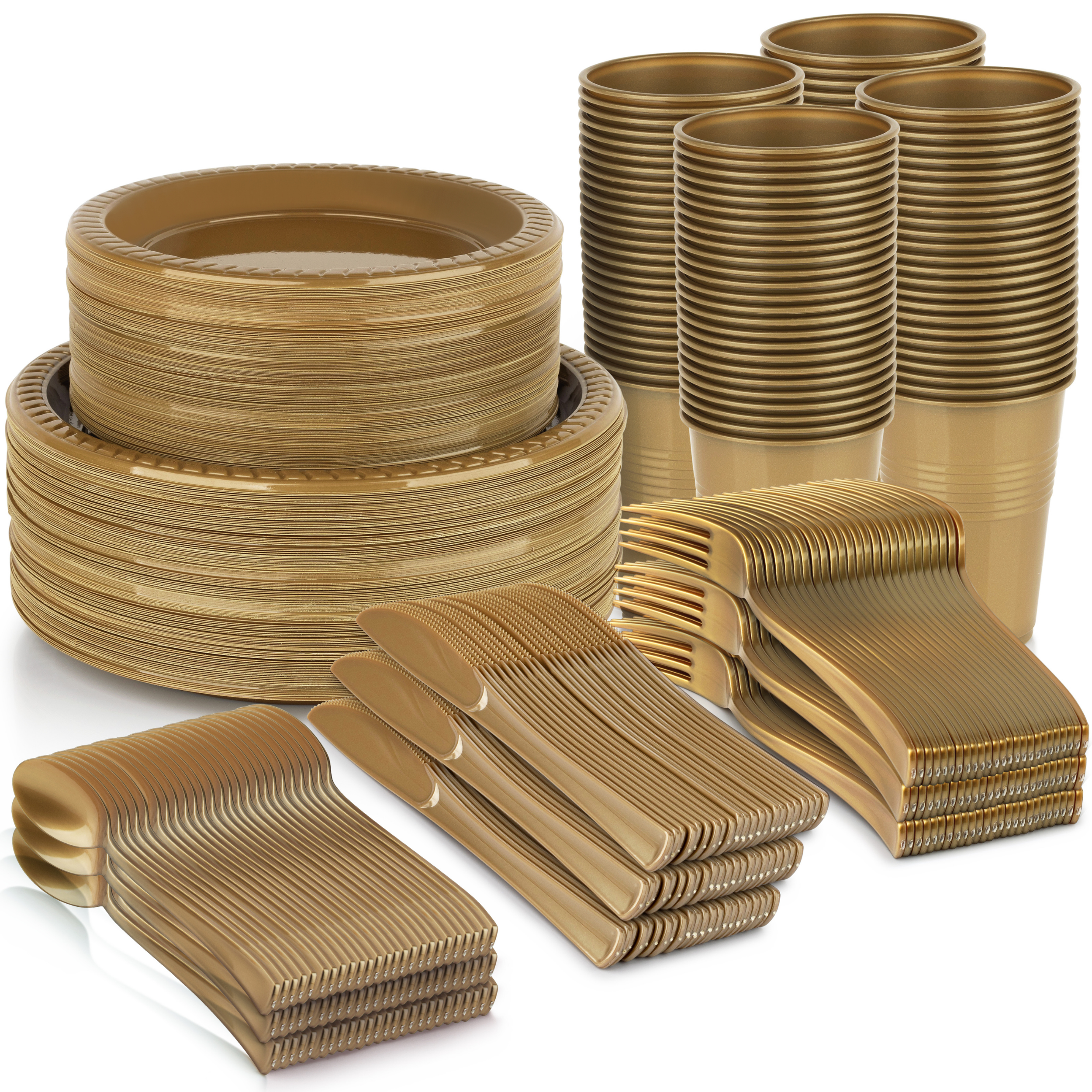 720 Pcs Gold Party Plastic Dinnerware Set
