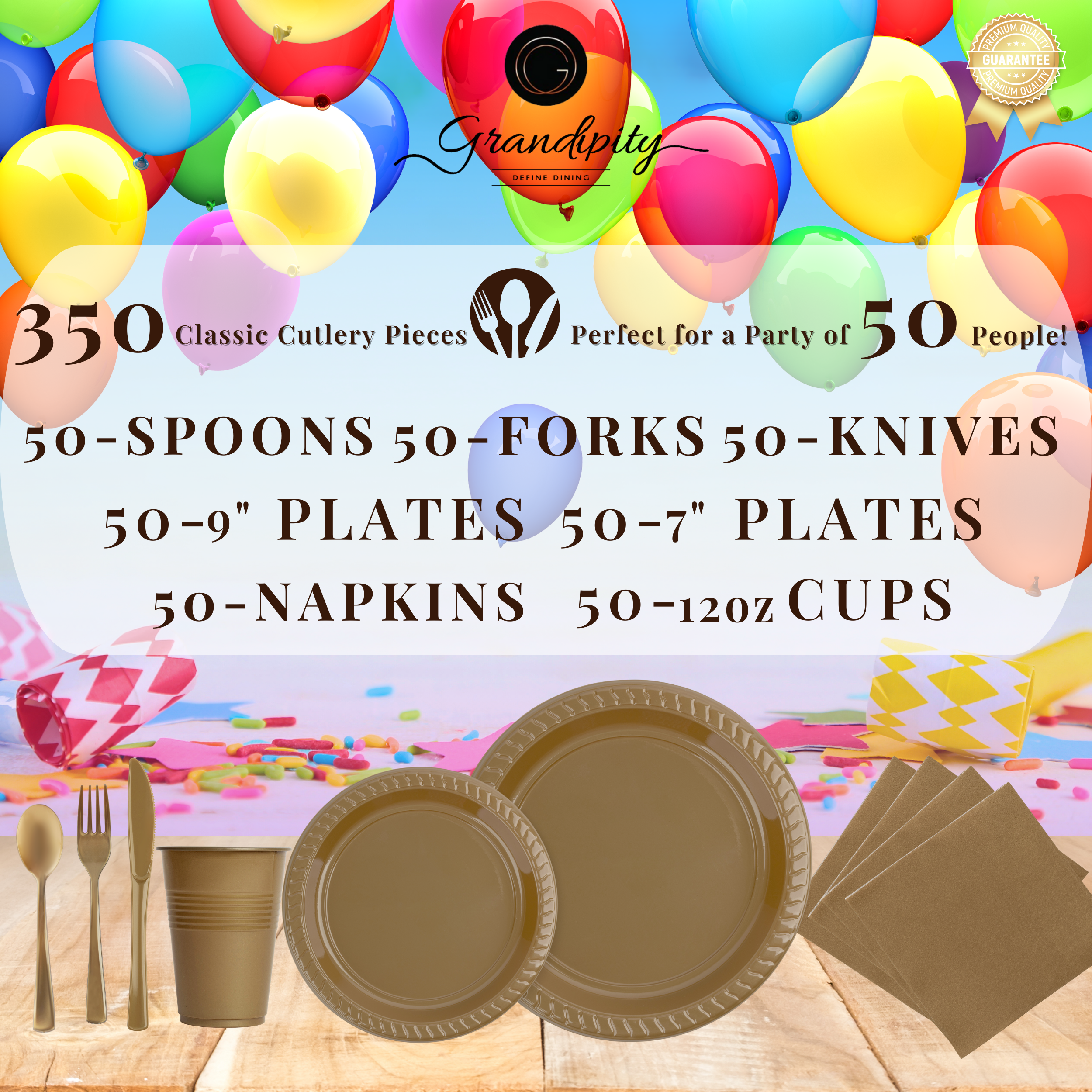 350 Pcs Gold Party Plastic Dinnerware Set
