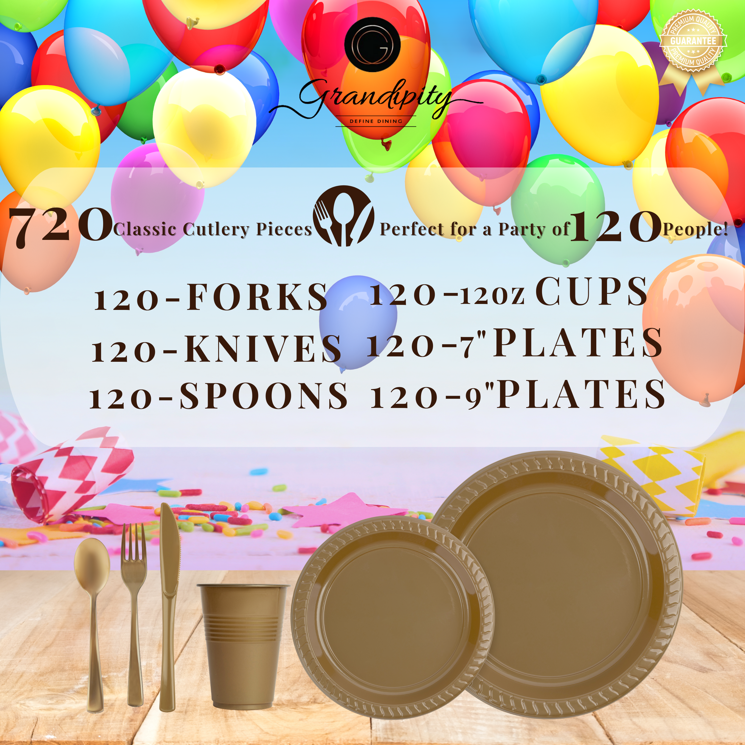 720 Pcs Gold Party Plastic Dinnerware Set