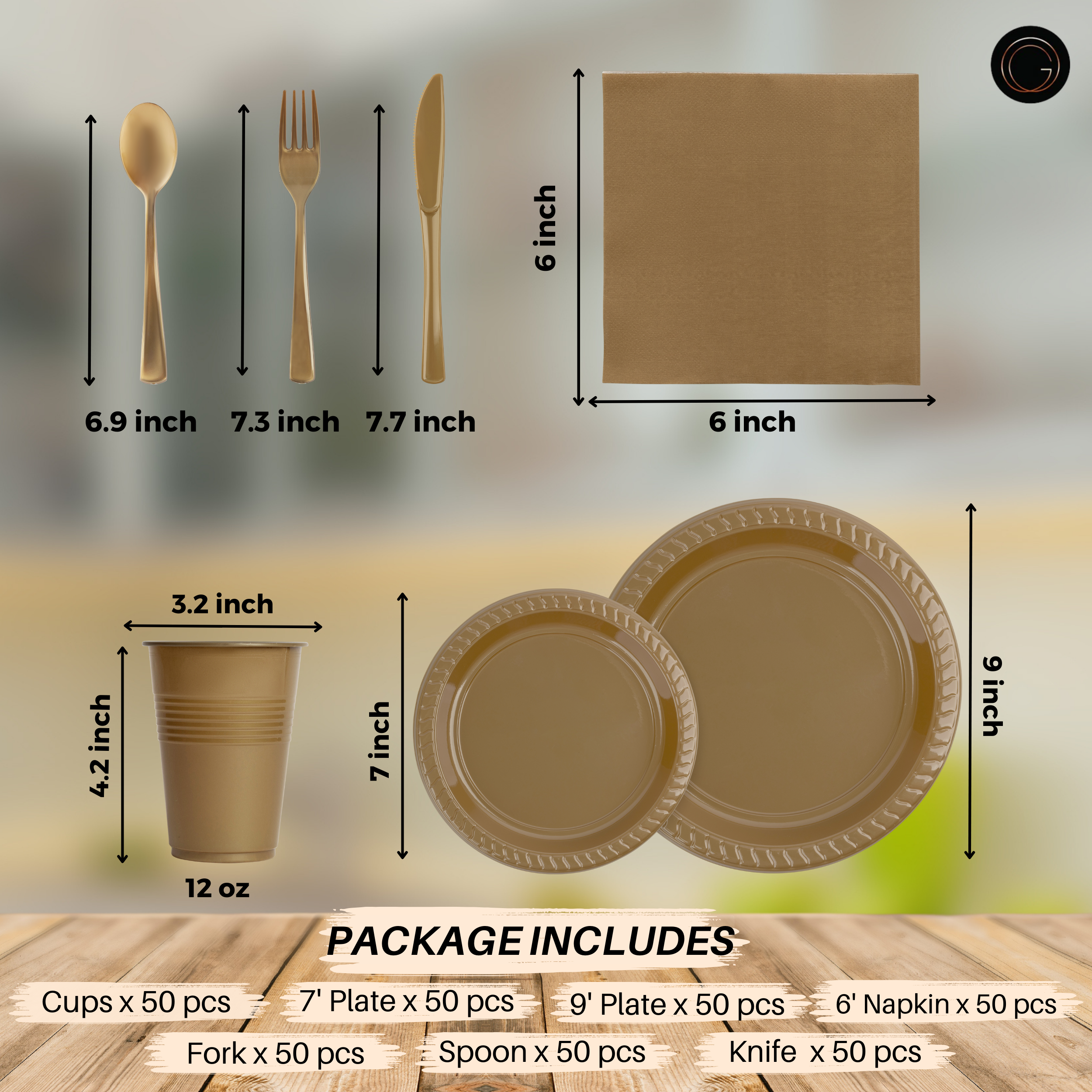 350 Pcs Gold Party Plastic Dinnerware Set