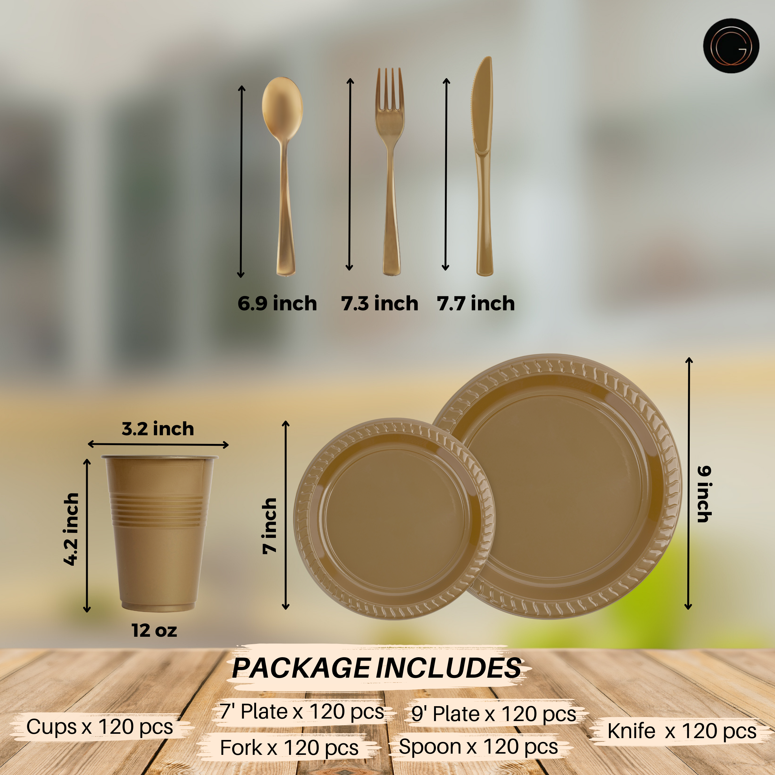720 Pcs Gold Party Plastic Dinnerware Set