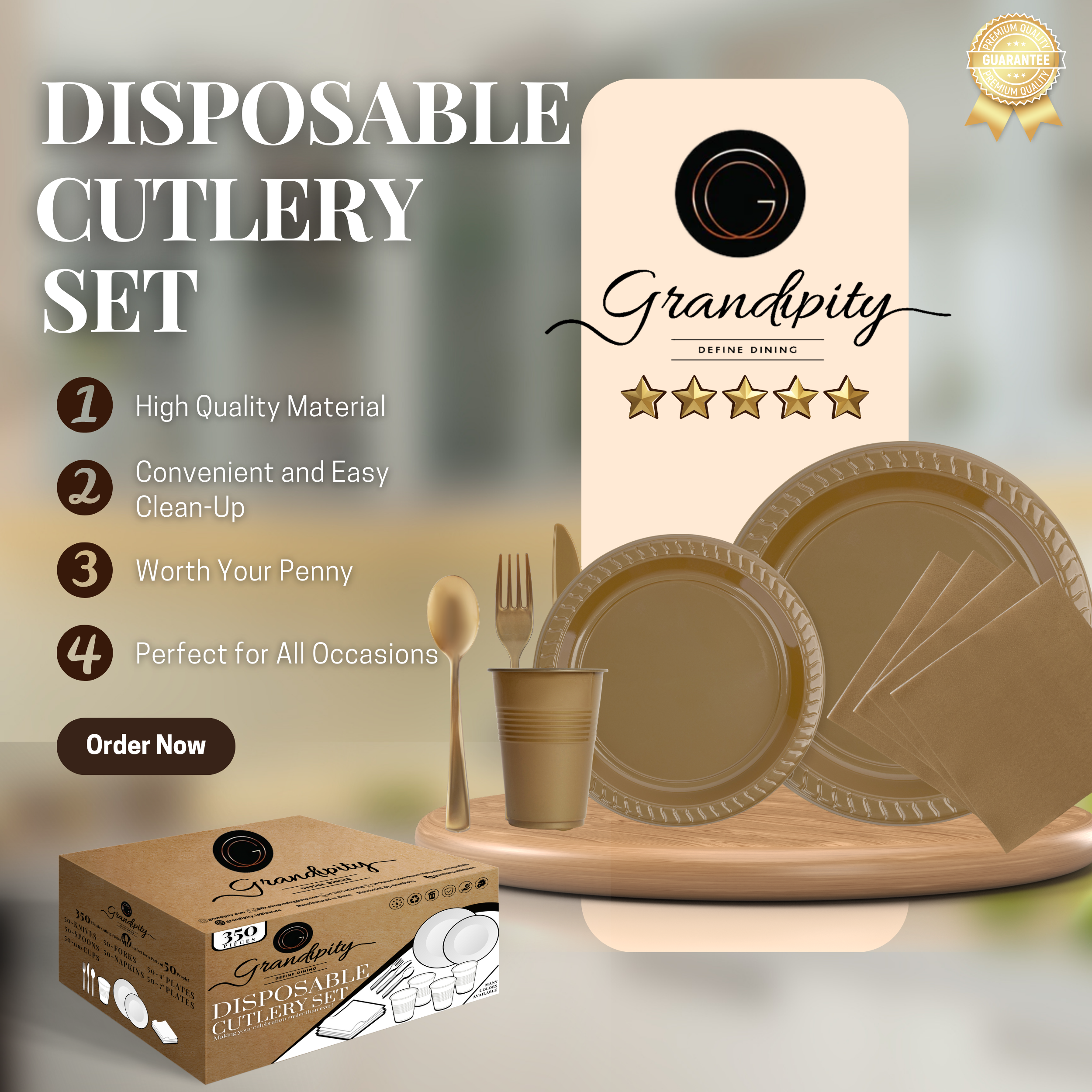350 Pcs Gold Party Plastic Dinnerware Set