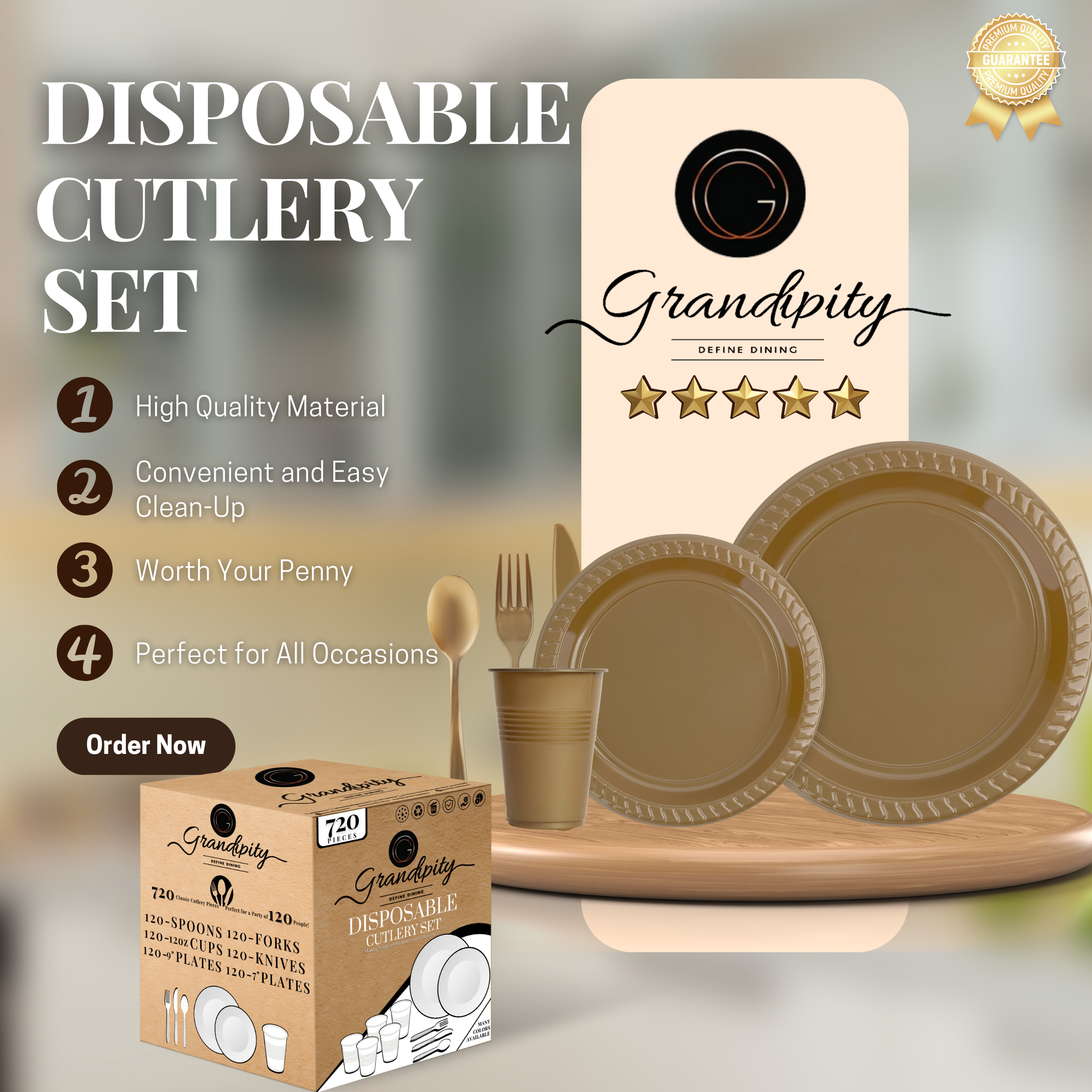 720 Pcs Gold Party Plastic Dinnerware Set