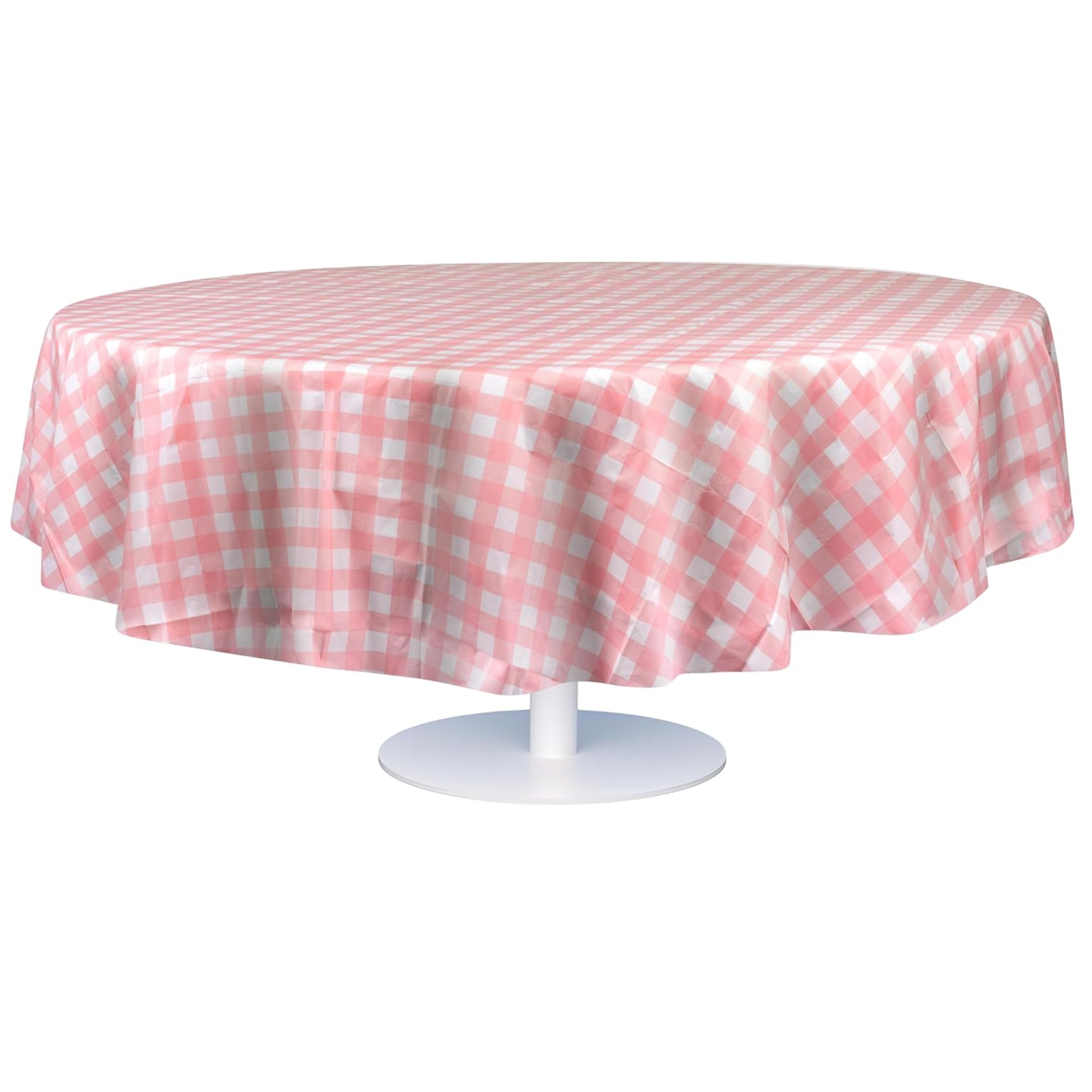 Pink Checkered Gingham Premium Round Plastic Table Cover