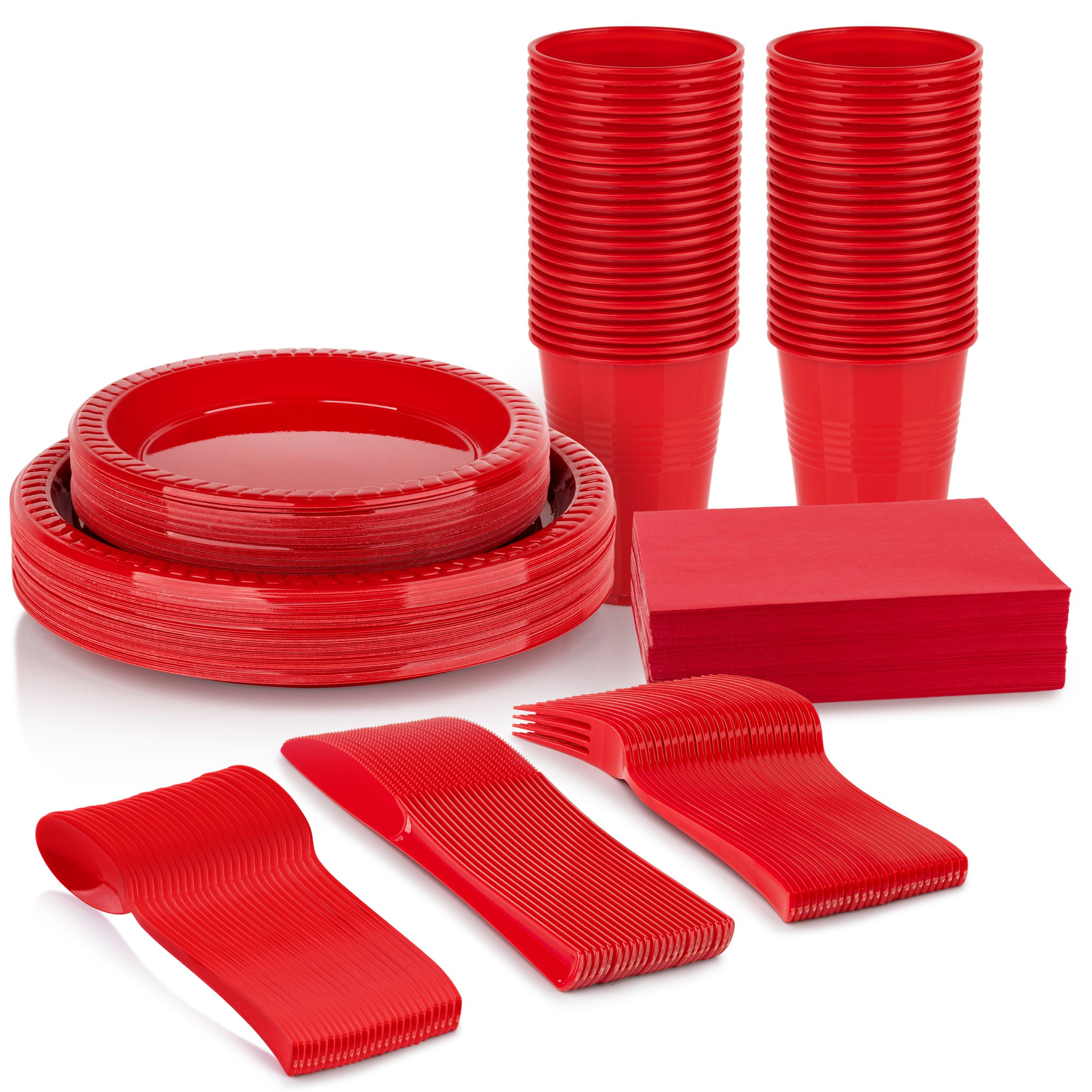 350 Pcs Red Party Plastic Dinnerware Set
