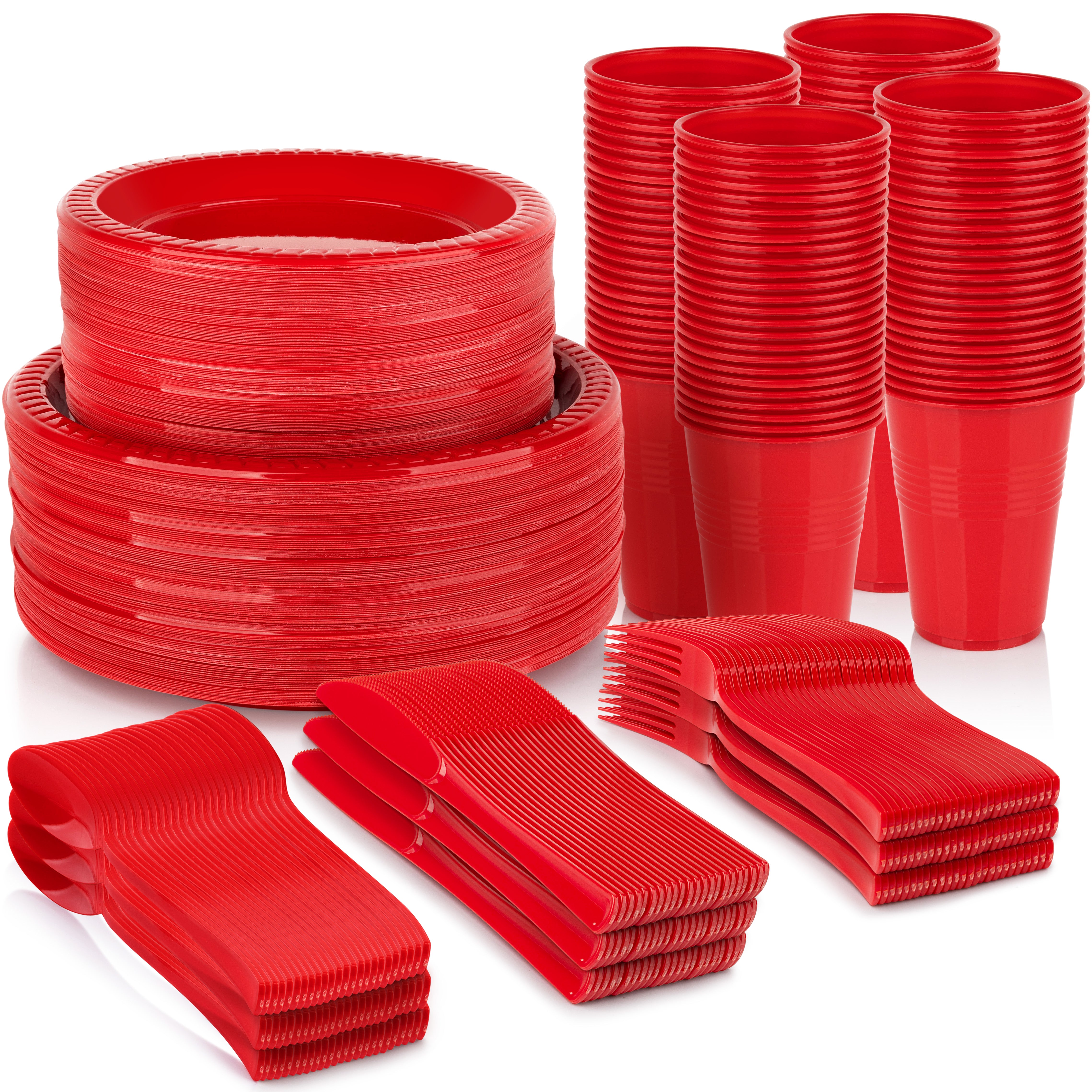 720 Pcs Red Party Plastic Dinnerware Set