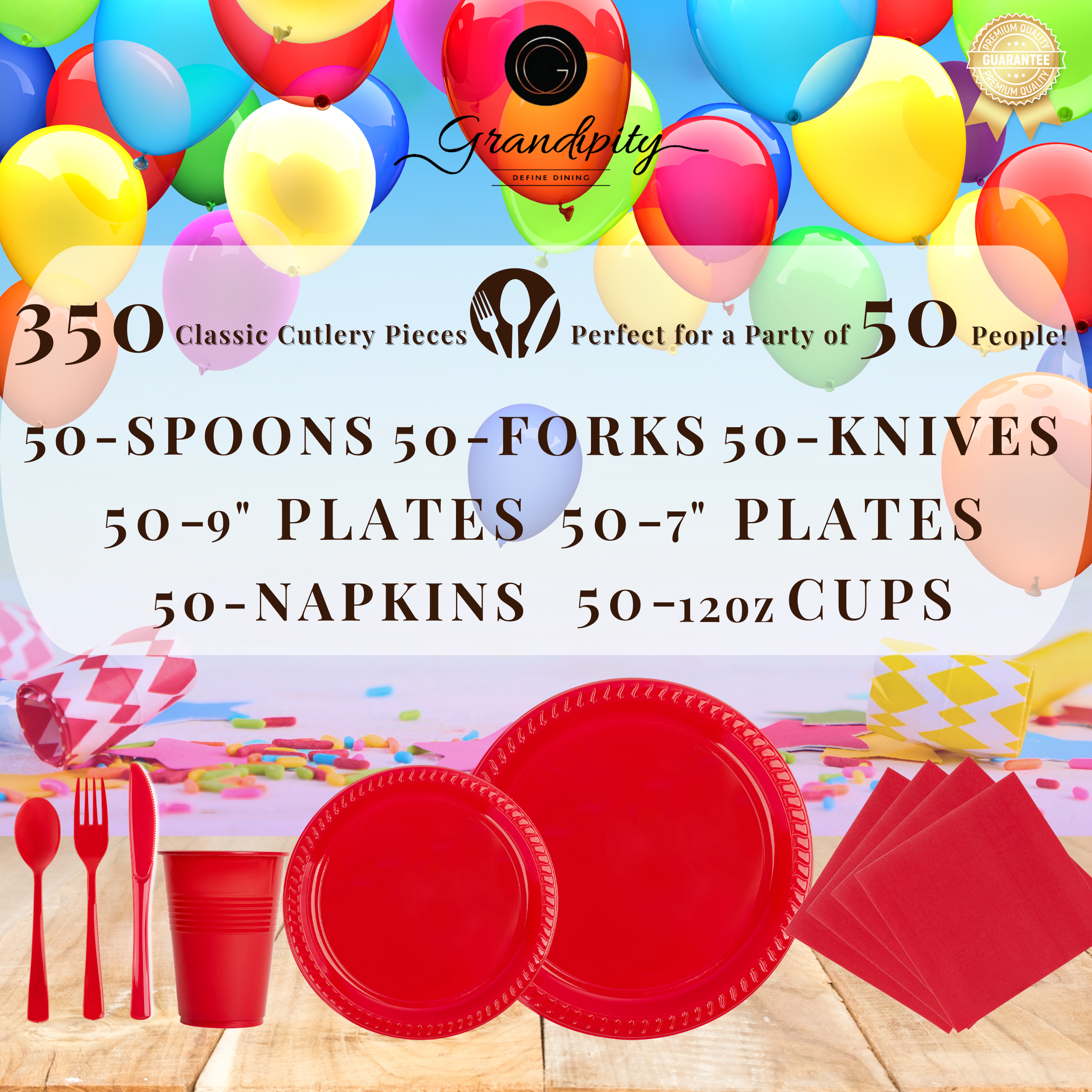 350 Pcs Red Party Plastic Dinnerware Set