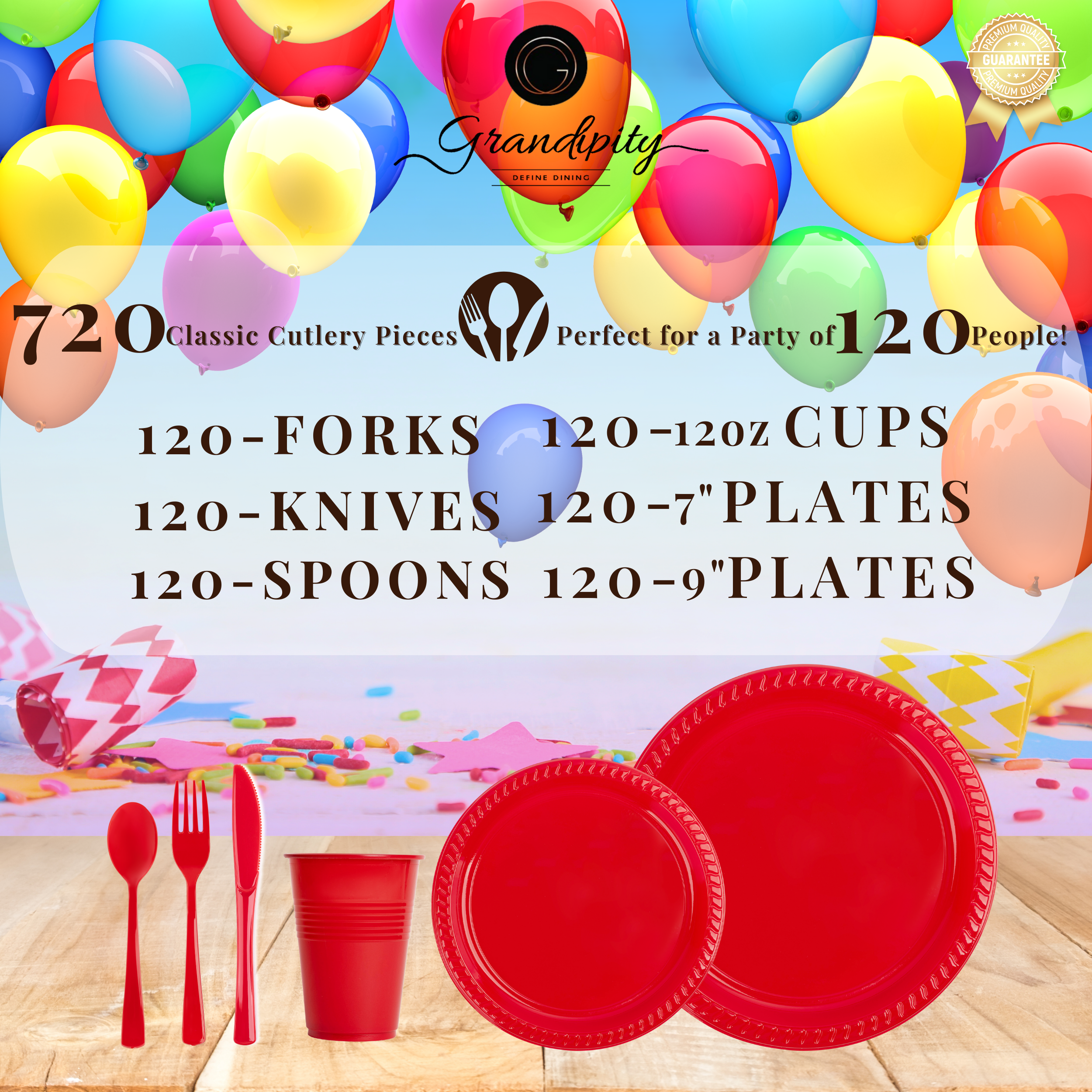 720 Pcs Red Party Plastic Dinnerware Set