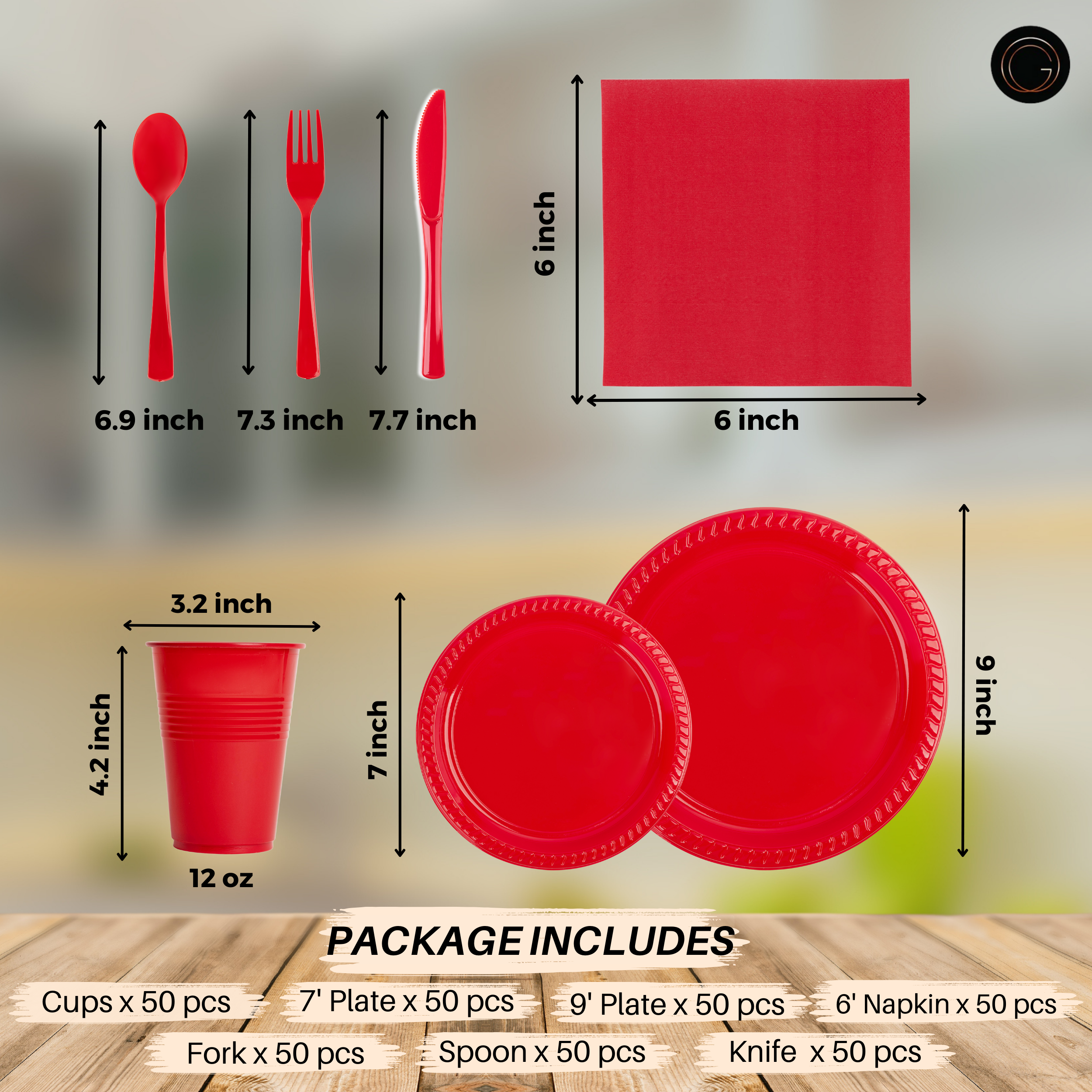 350 Pcs Red Party Plastic Dinnerware Set