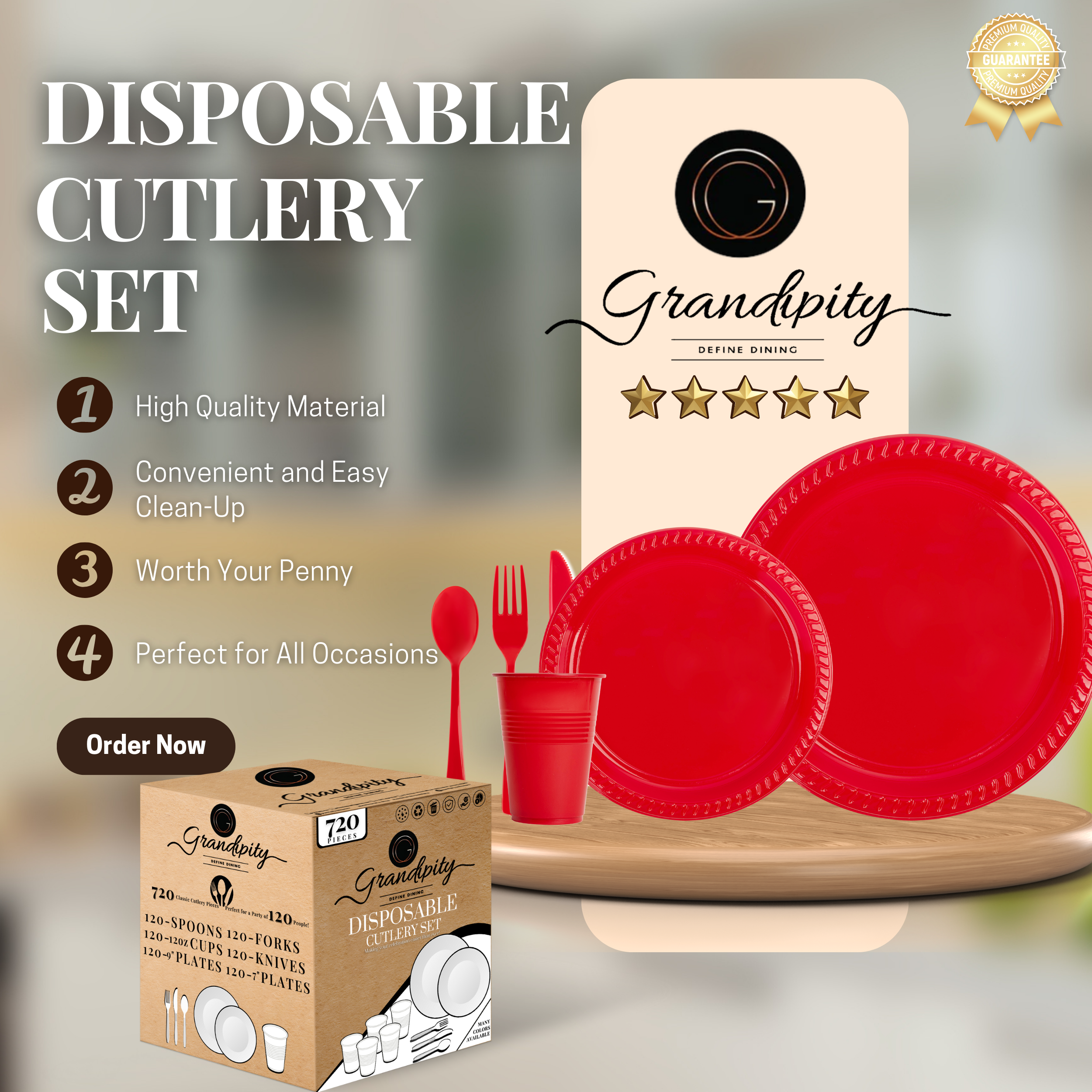 720 Pcs Red Party Plastic Dinnerware Set