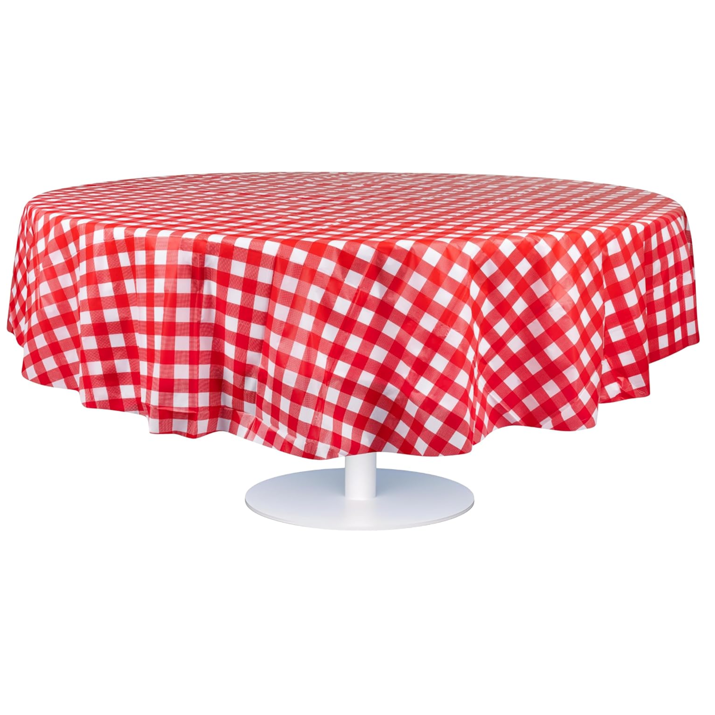 Red Gingham Premium Round Disposable Plastic Table Cover