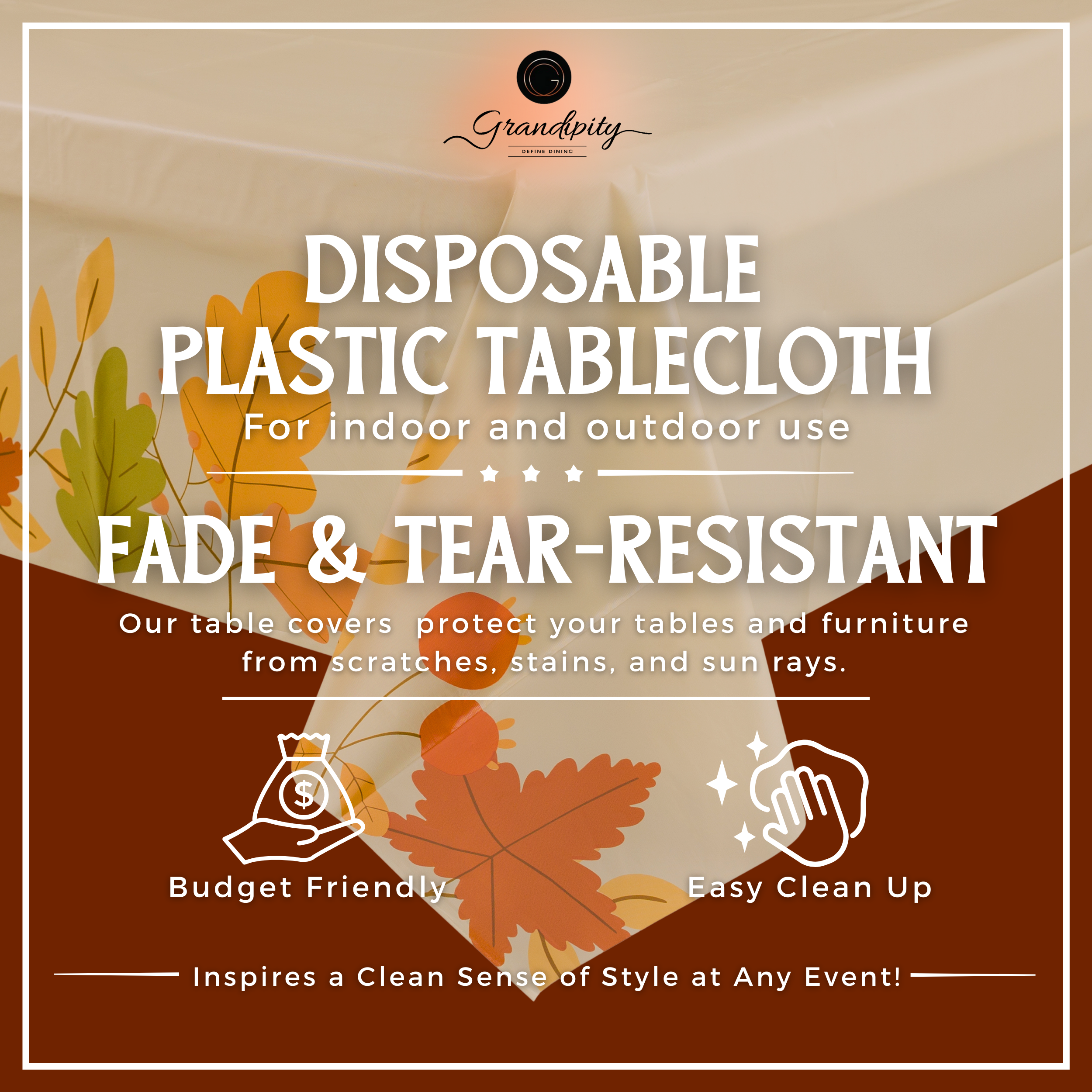 Thanksgiving Beige Premium Rectangle Plastic Table Cover