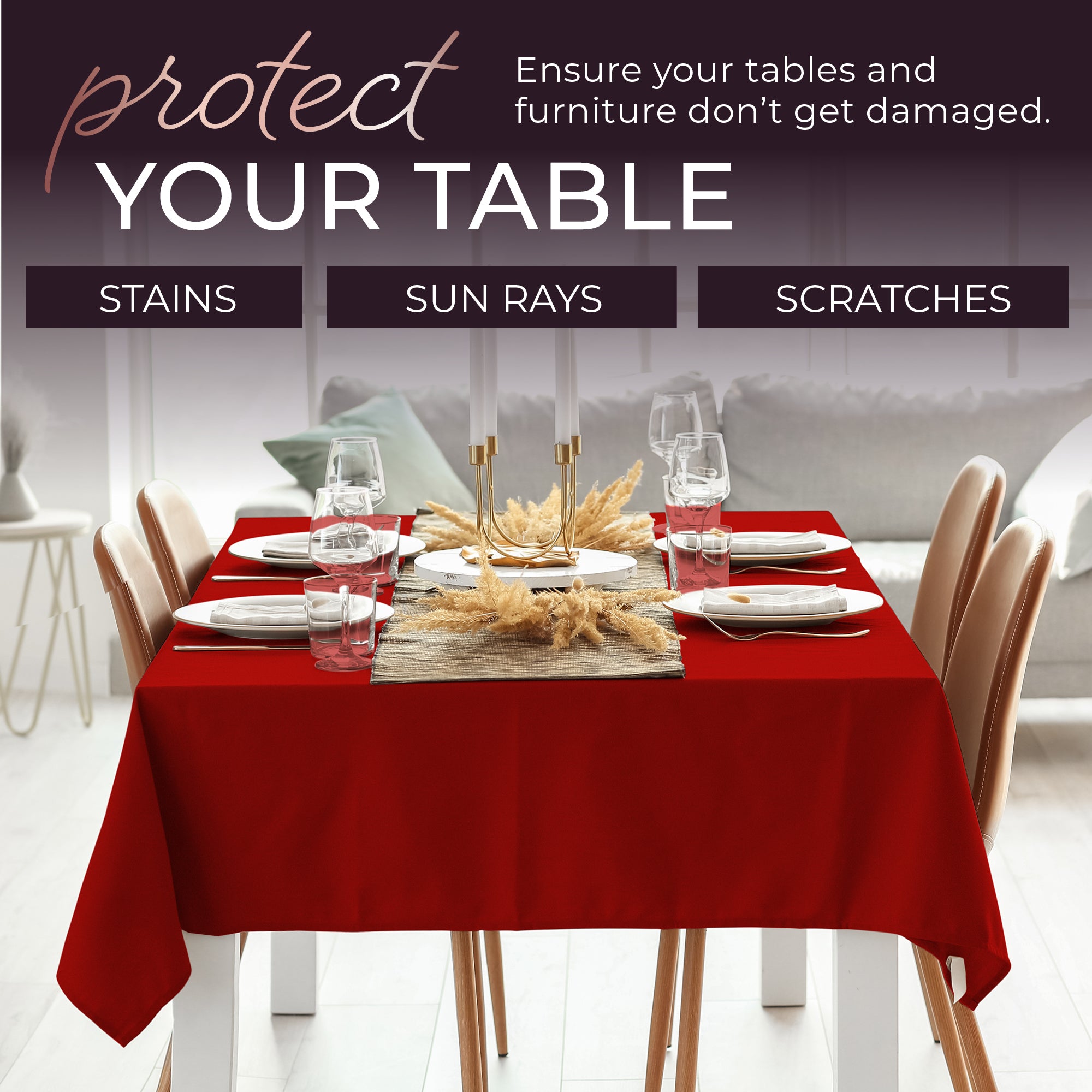 Red Rectangle Polyester Tablecloth