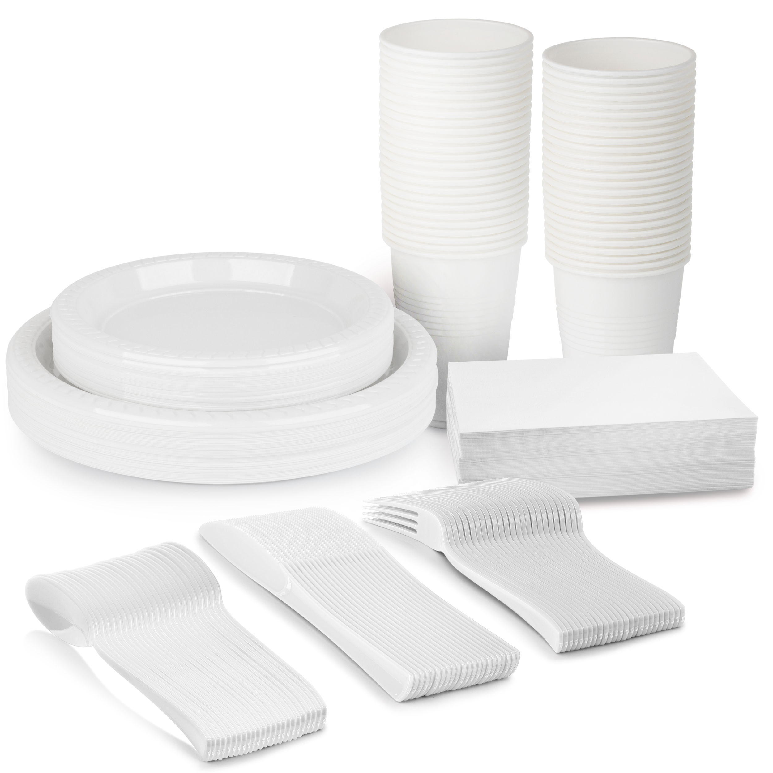 350 Pcs White Party Plastic Dinnerware Set