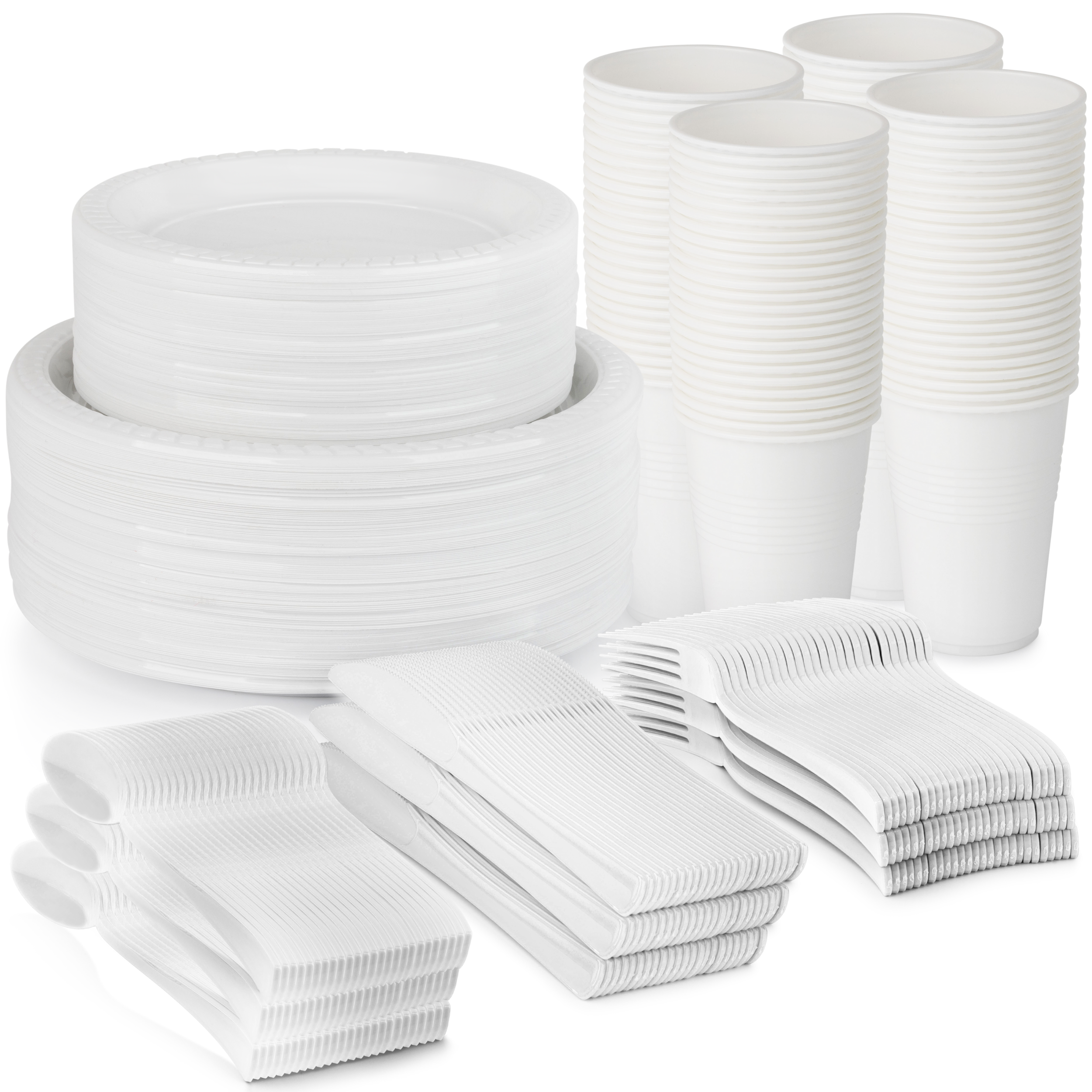 720 Pcs White Party Plastic Dinnerware Set