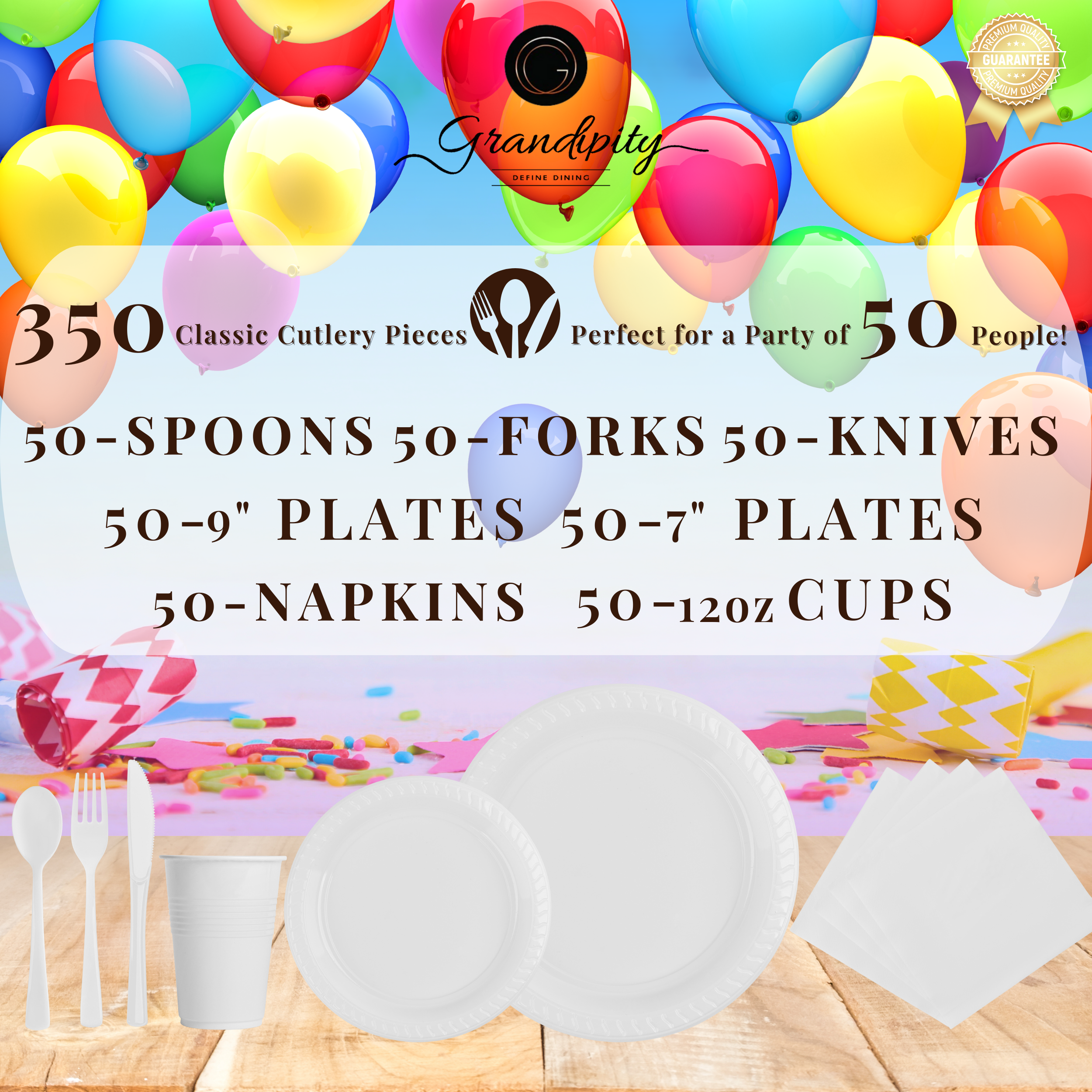 350 Pcs White Party Plastic Dinnerware Set