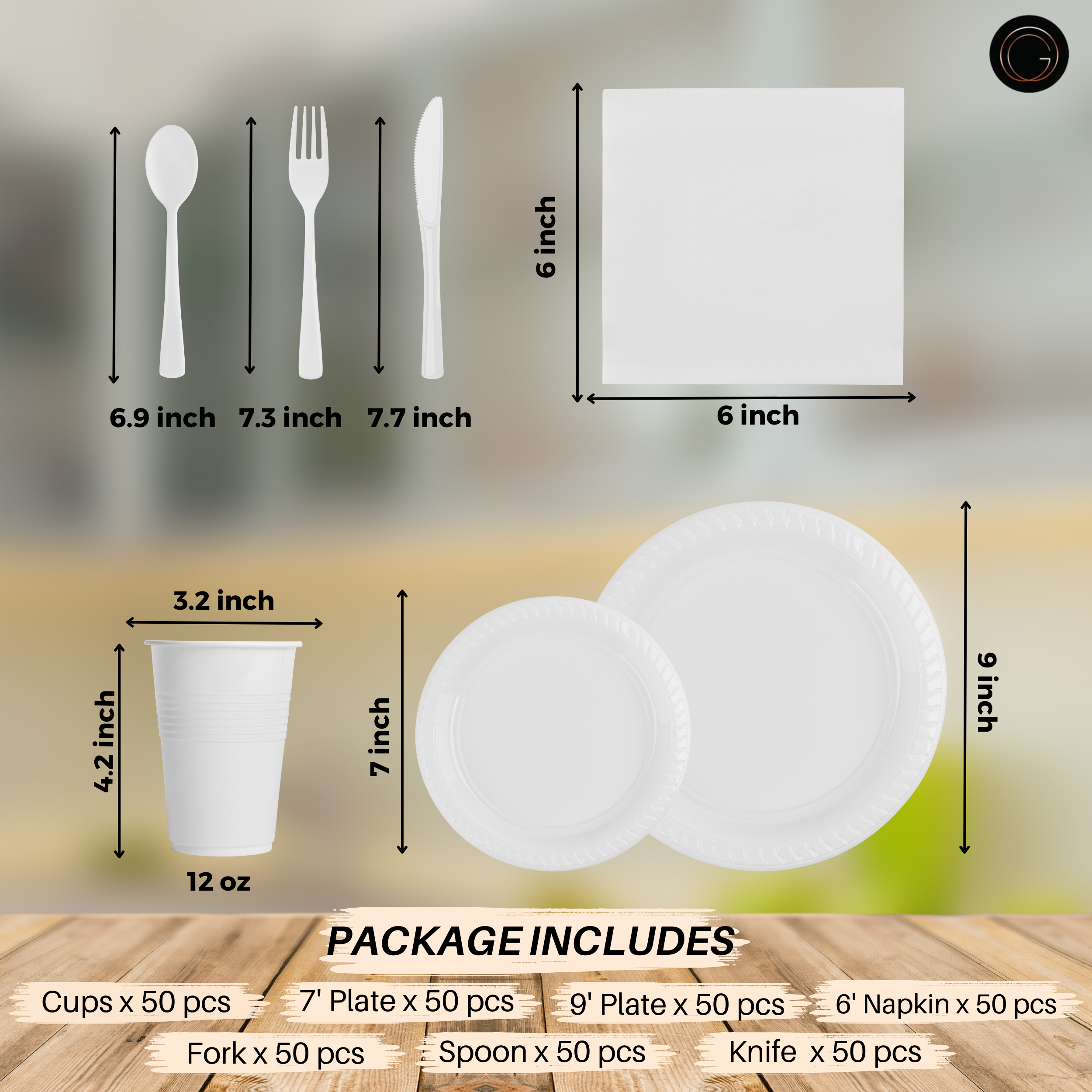 350 Pcs White Party Plastic Dinnerware Set