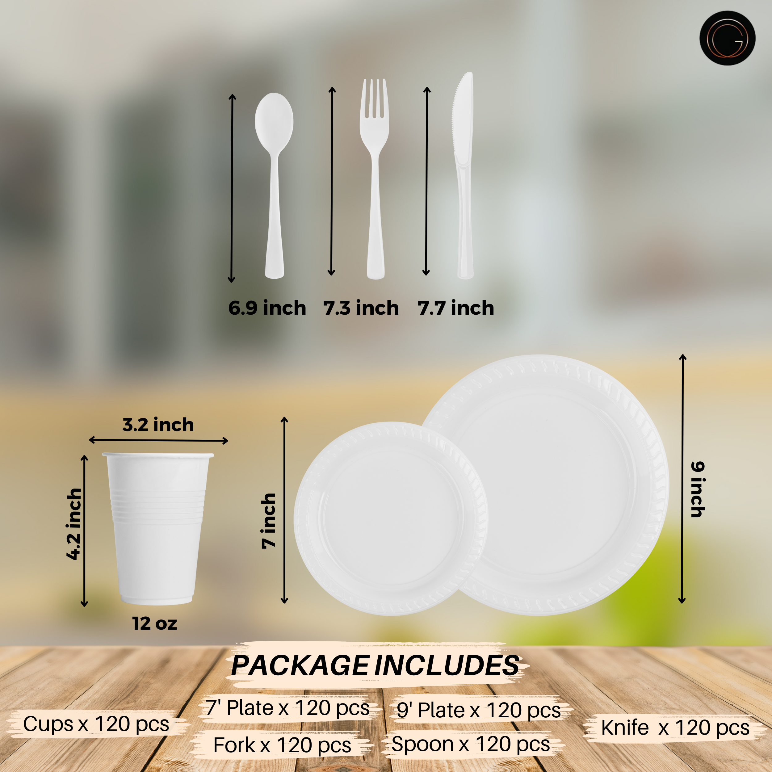 720 Pcs White Party Plastic Dinnerware Set